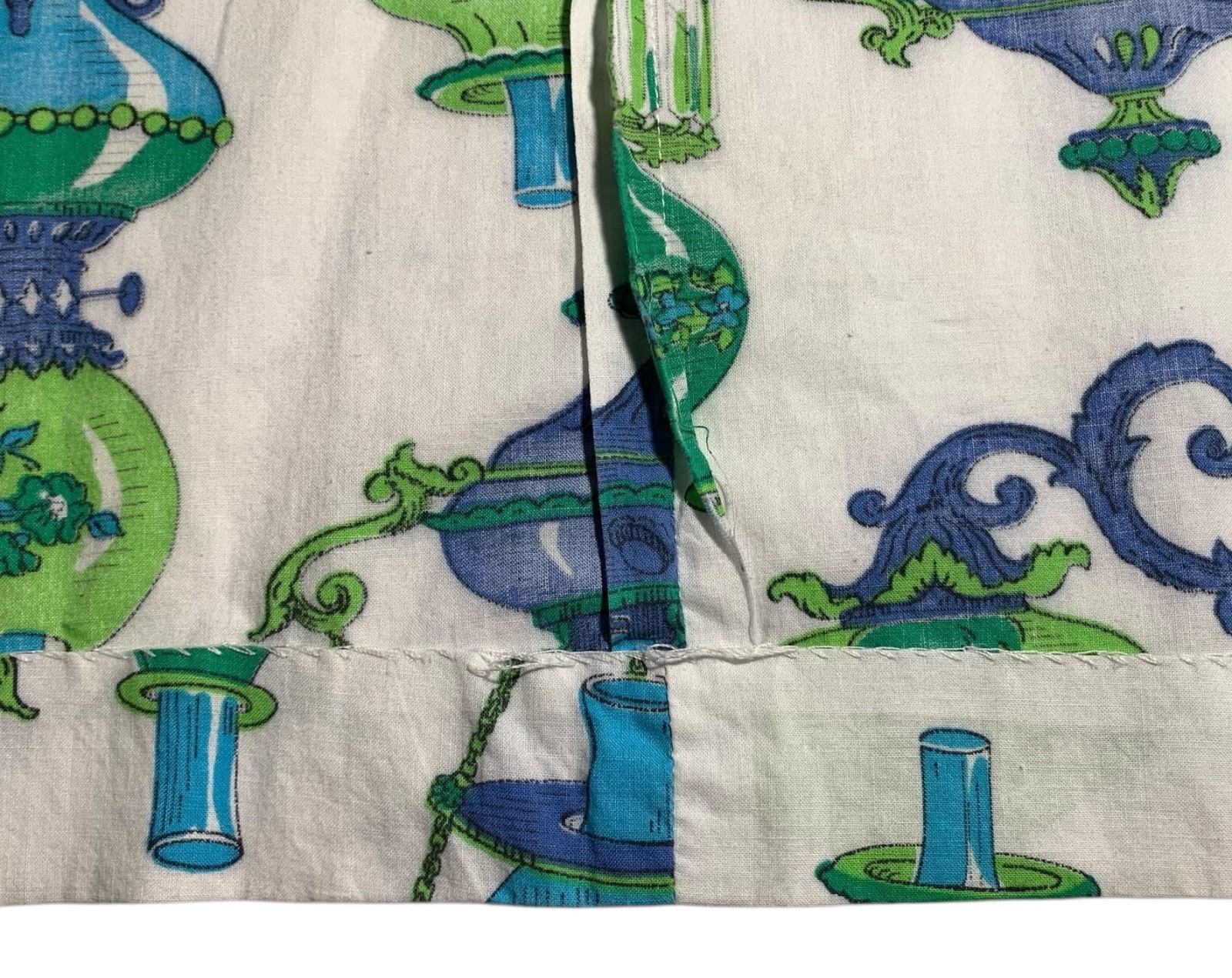 Vintage 60s Women&rsquo;s Blue + Green Novelty Lamp Print Skirt with Belt- Sz XS/S