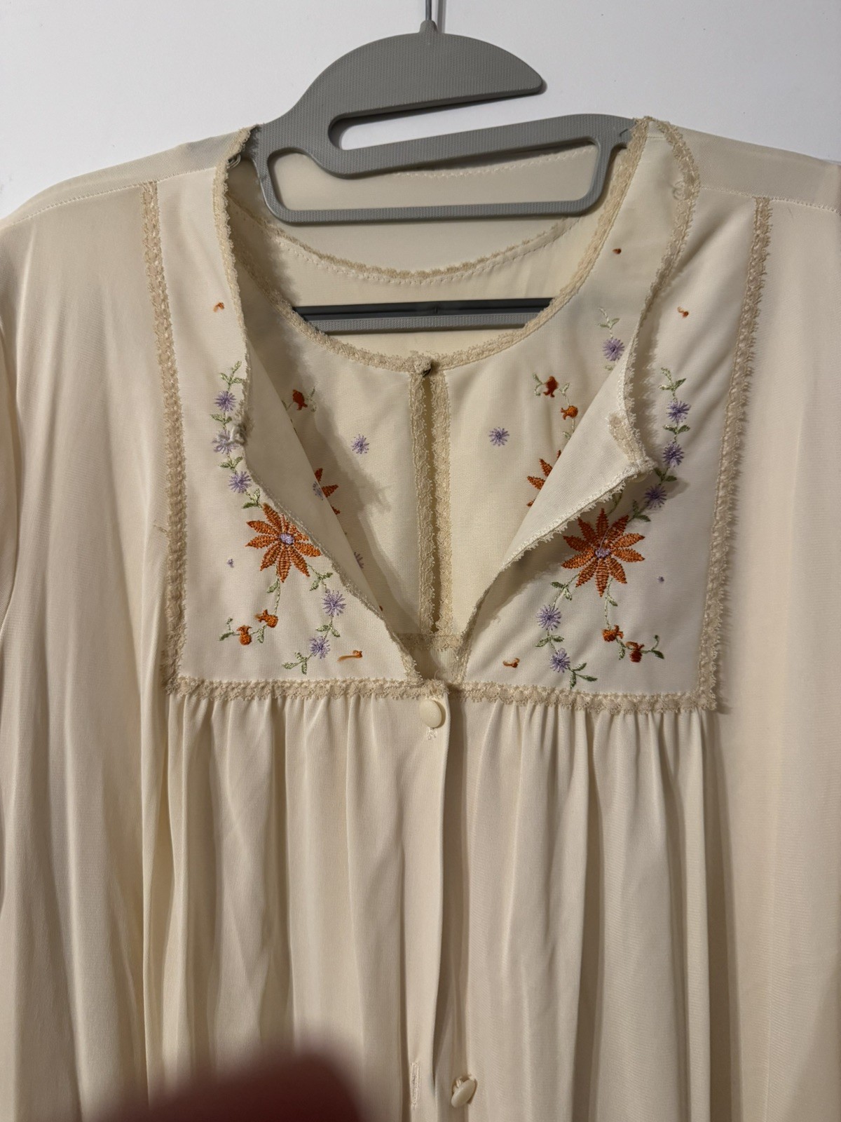 Vintage Sears 2pc Embroidered Bodice Long Nightgown & Robe Large 38/40