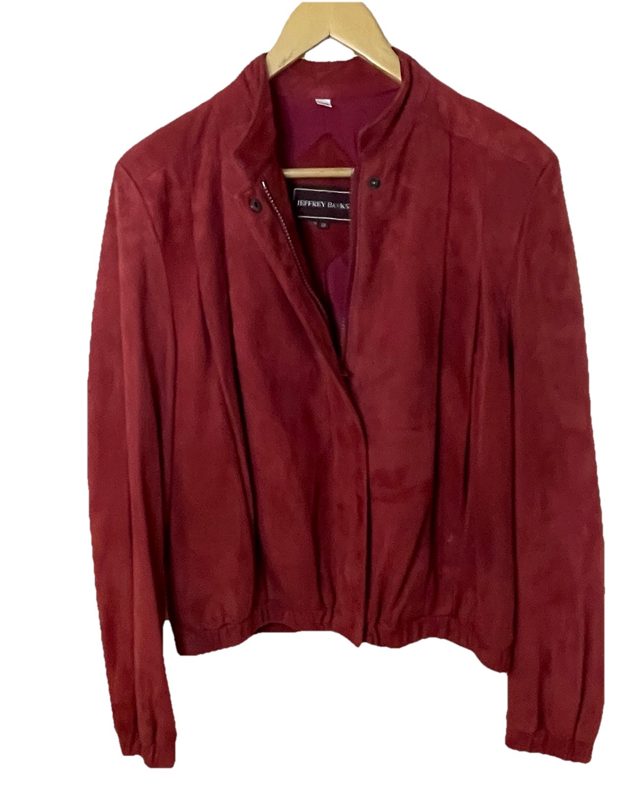 VTG Jeffrey Bank Raspberry Red Suede Moto Bomber Blouson Jacket Pleats Sz 10