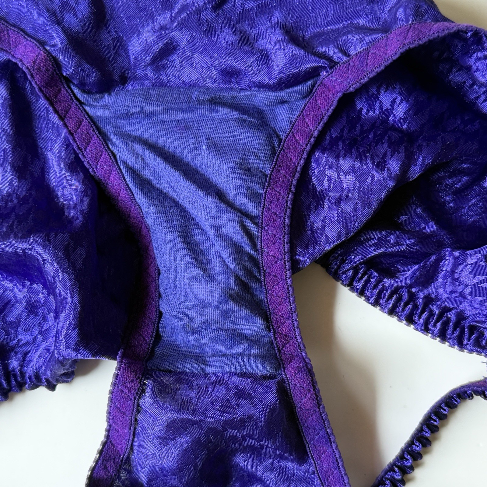 NEW Vintage Van Mar Purple String Bikini Panties Sz L/7 Houndstooth 90s Y2K