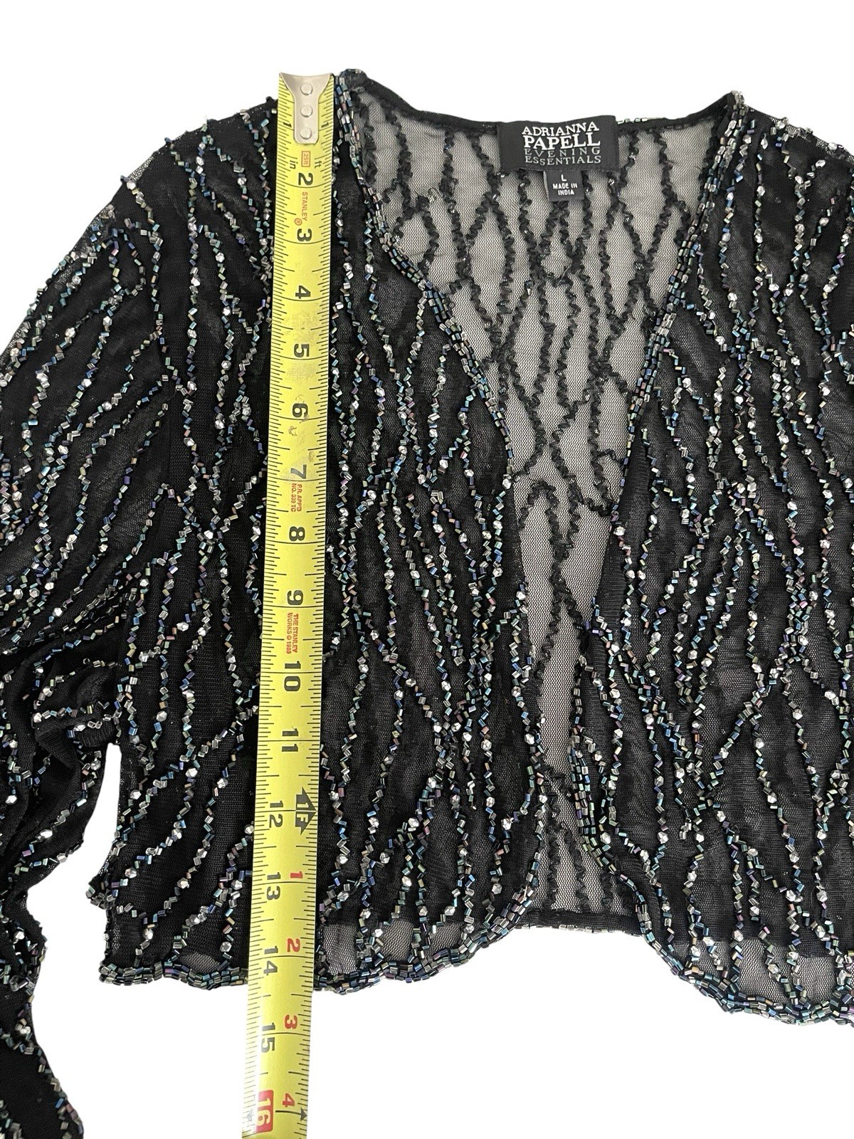 Vintage 90s Sheer Mesh Beaded Bolero Shrug Sz L Old Hollywood Glamour Whimsigoth