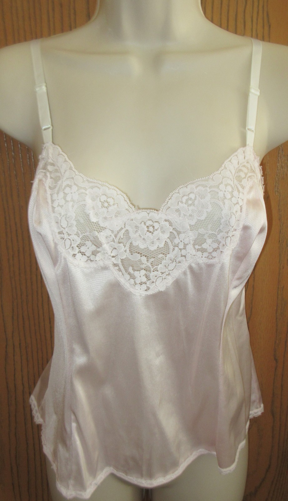 ADONNA BRIDAL PINK sheer 3.5&Prime; LACE NYLON camisole slip nightgown sz 36 /bust 38