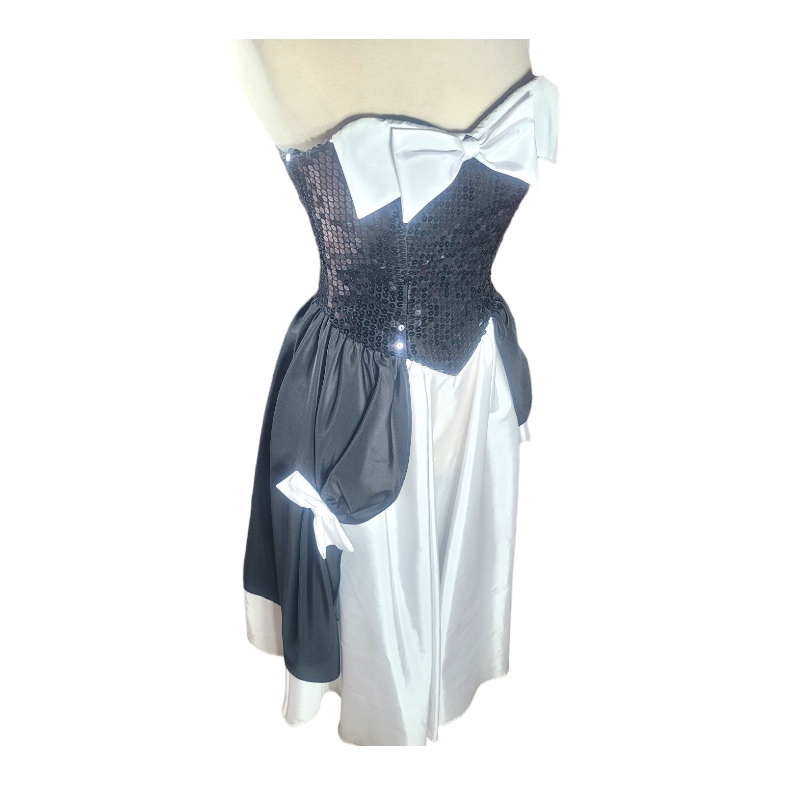 Nadine Vtg 80s Couture Dress Evening Gown Prom Corset Boned Winged Skirt Sequins