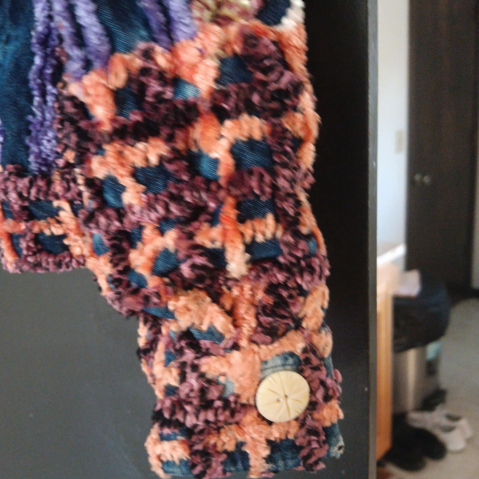 Vintage Chenille Patchwork Boho Jacket Women’s SZ S Art To Wear Sandy Starkman