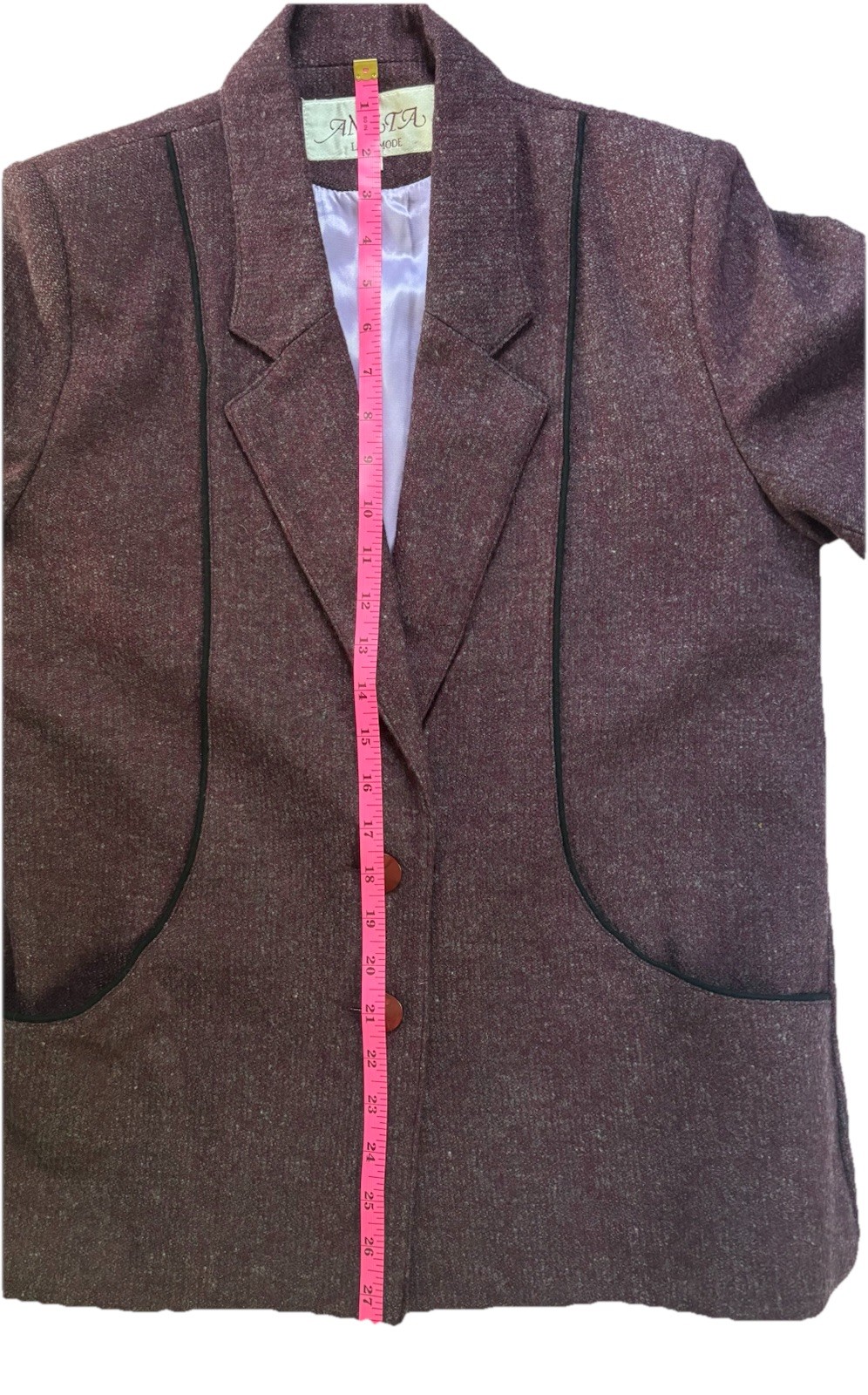 VTG 80s ANETA Lady-Mode Purple Wool Power Suit Blazer Pants L 38 EUC