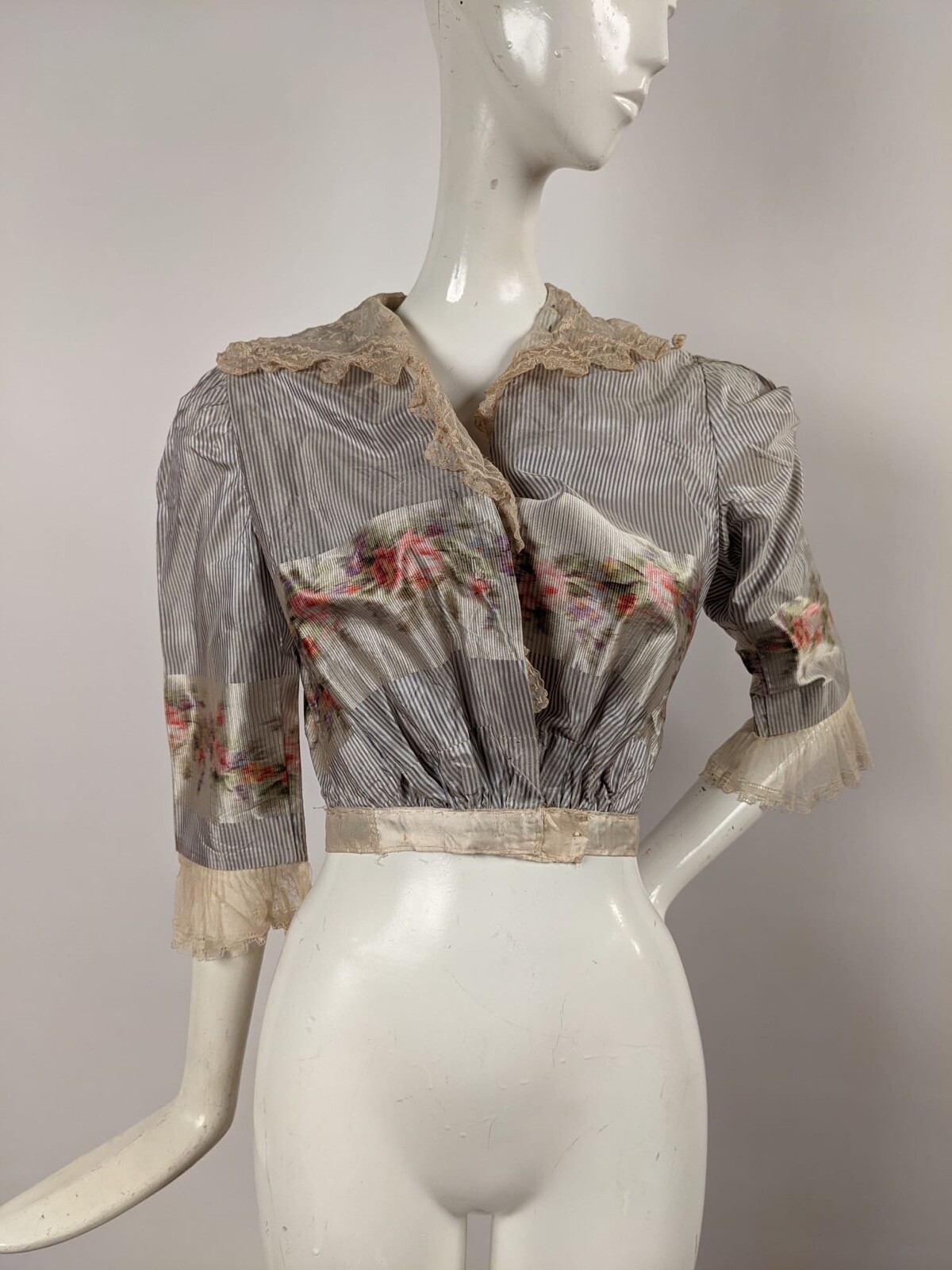 EDWARDIAN STRIPED & OMBRE SILK TAFFETA JACKET W NET SLEEVES 
