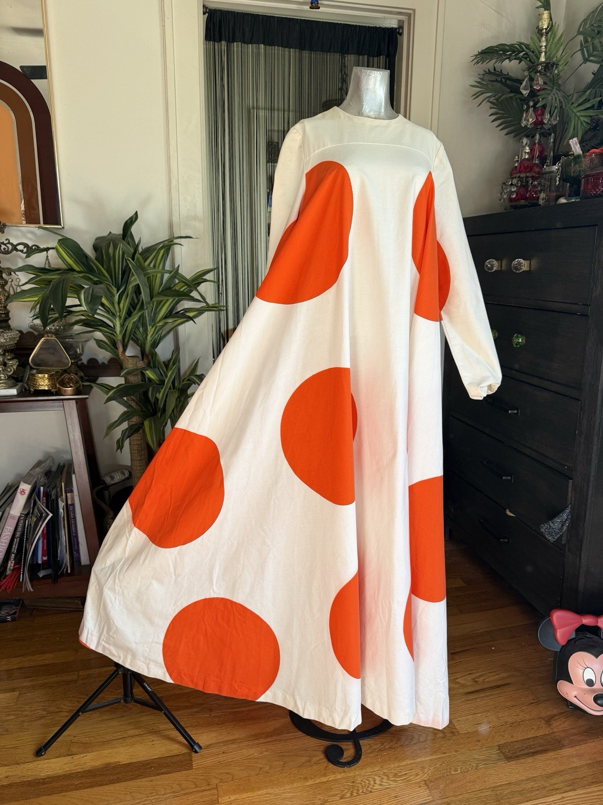 1960s Couture The Clothes Horse Brand Polka Dot Maxi Dress Long Sleeve vintage