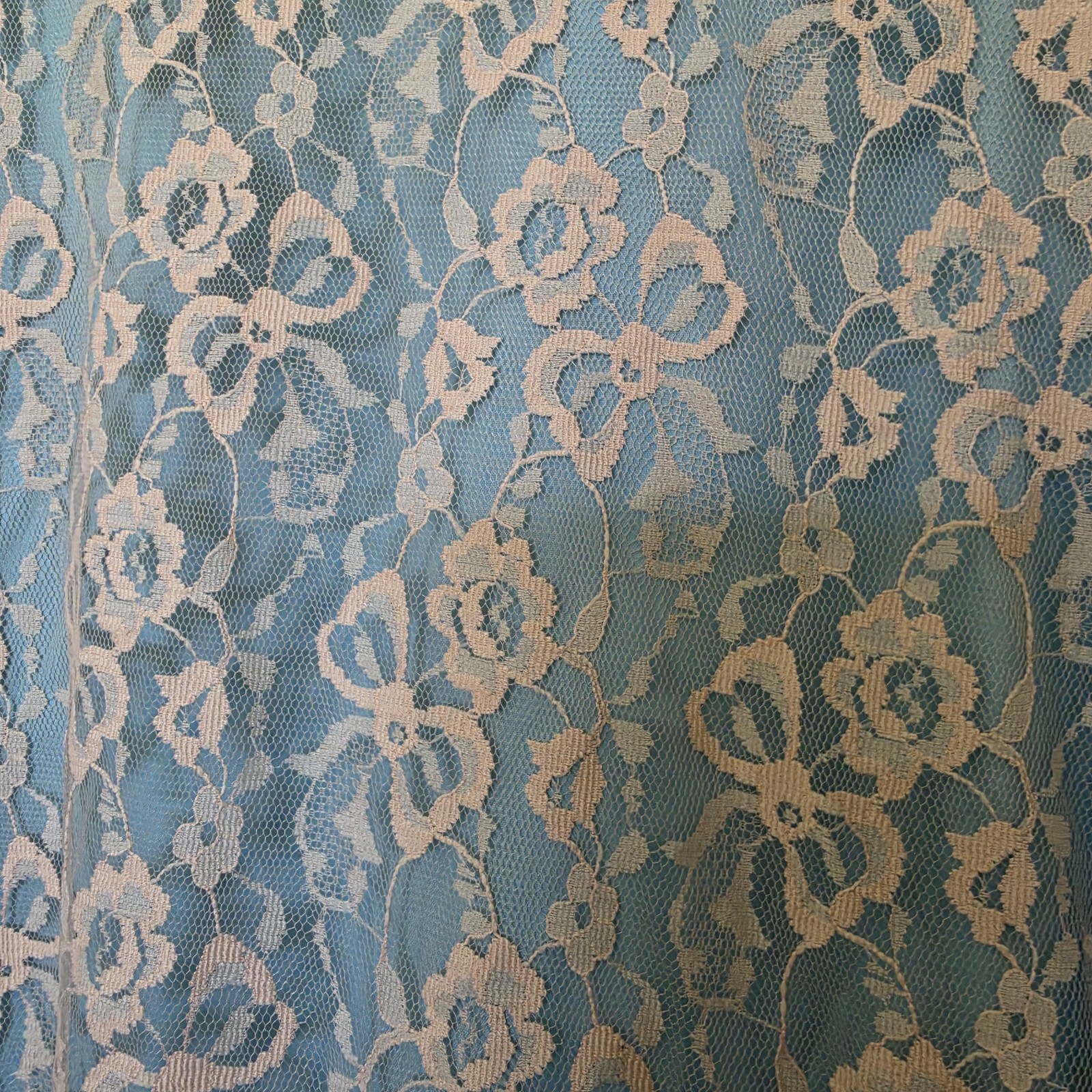 Odette Barsa Vtg Budoir Retro Lace Beige Blue Robe House Coat Dressing Gown Glam