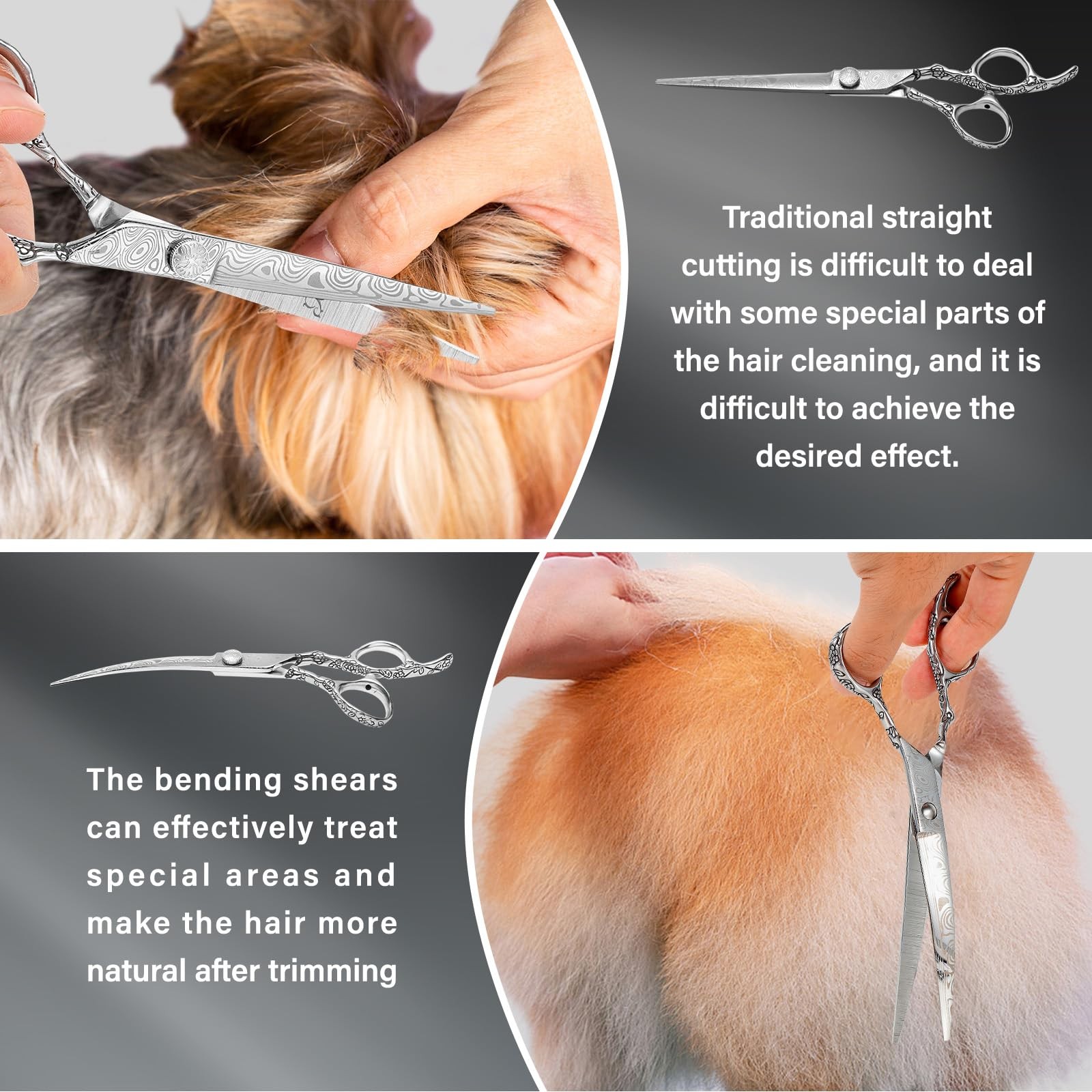 CITYWISH Dog Grooming Scissors,Silver with Safety Round Tips,5 in 1 Curved Dog S