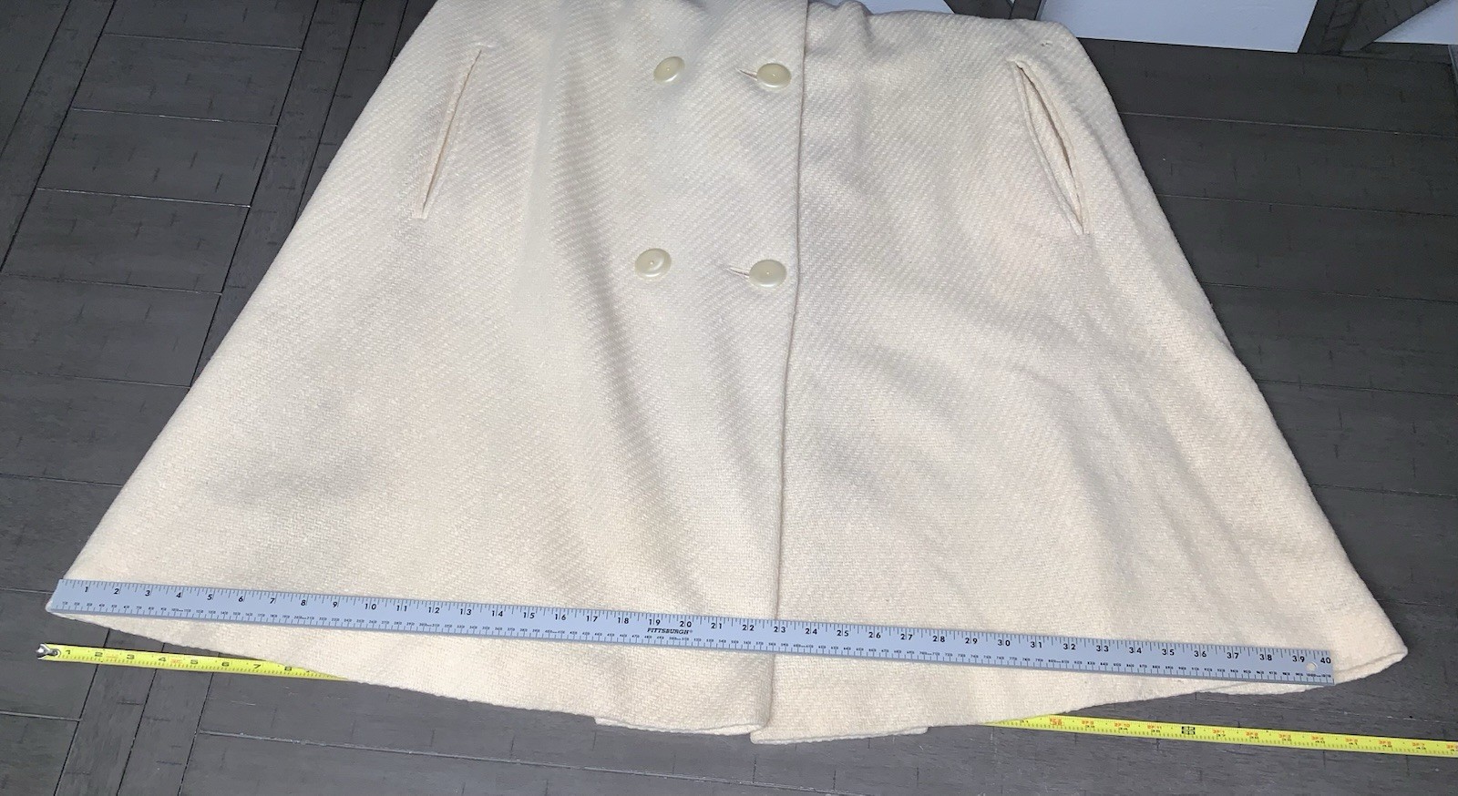 A5 60s CREAM UNION WOOL CAPE CLOAK DOUBLE BREASTED LARGE BUTTONS SZ 10/12 L/XL