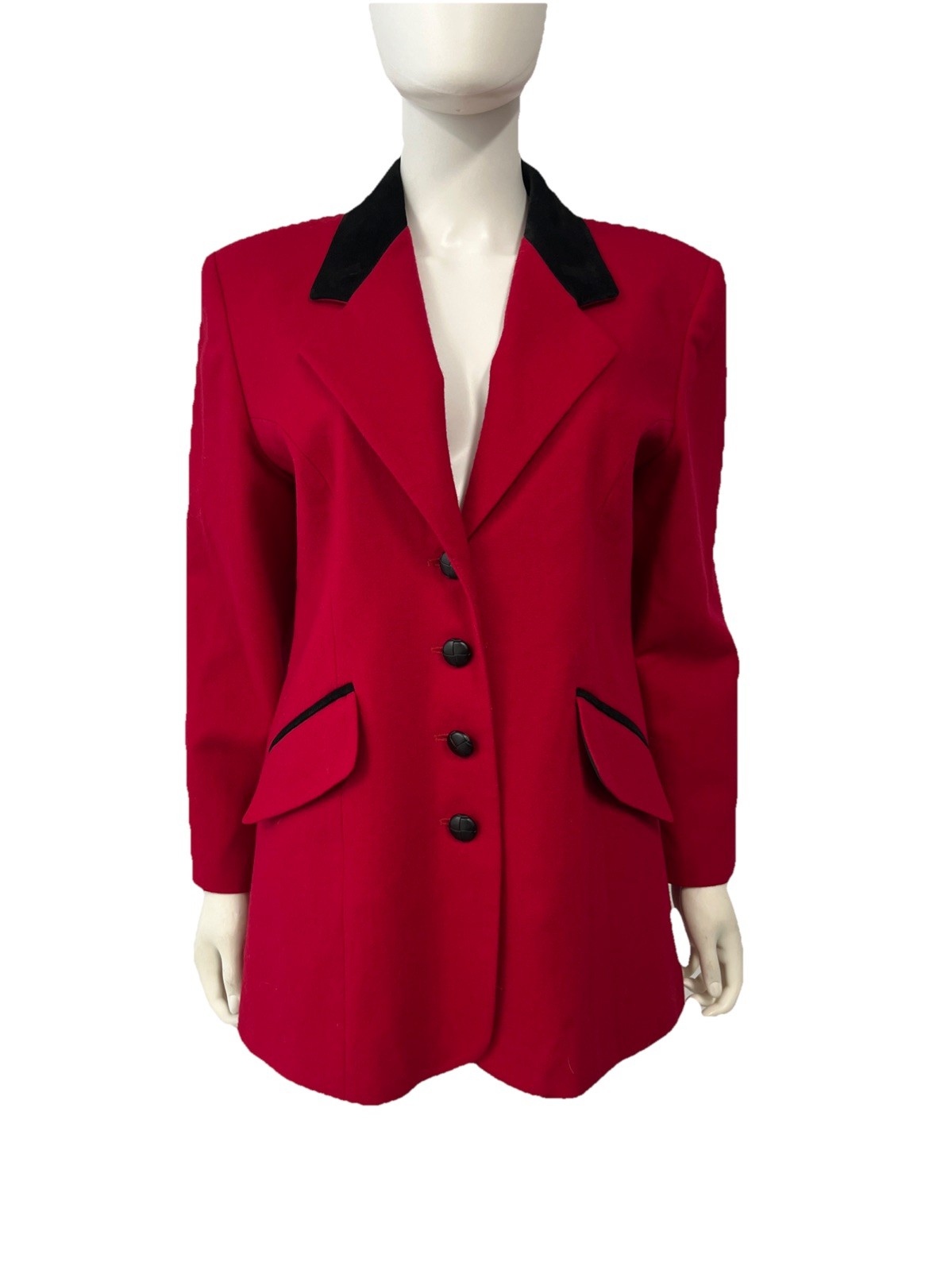 Vintage Y2K International Scene Red Wool Suede Patches Equestrian Blazer 6 M