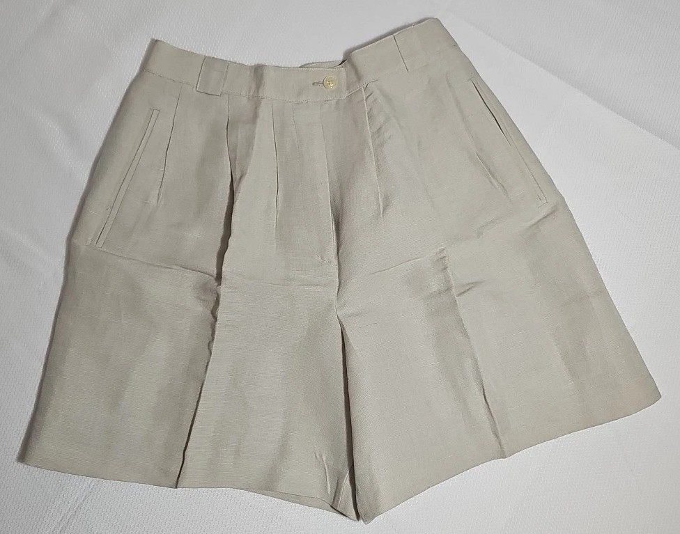 Vintage 1980s Giorgio Sant&rsquo;Angelo Pleated Linen Blend Beige Shorts S8 Egypt