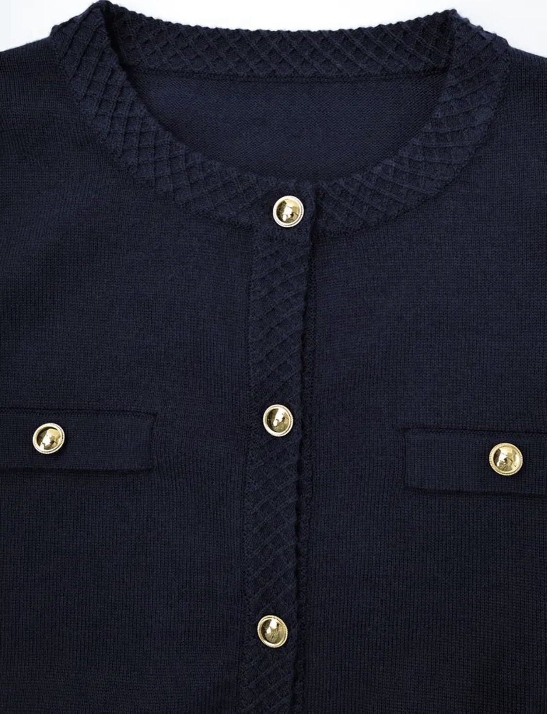 Chic Old Money Style Crew Neck Summer Jacket- NEW Navy Blue W Golden. Buttons