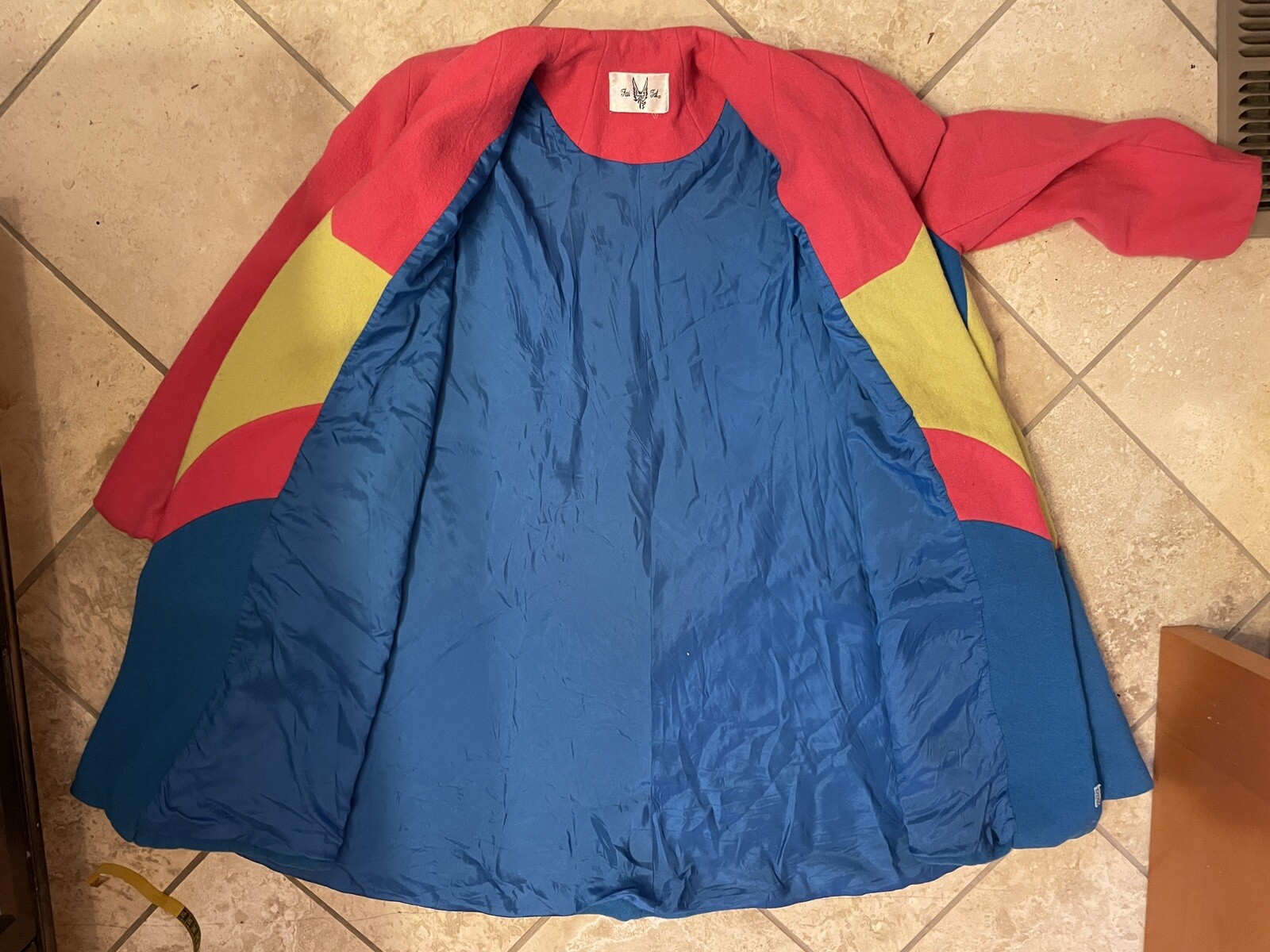 Vintage Swing Wool Coat Jacket Retro Neon Brite Pink Yellow Blue Fai Tat