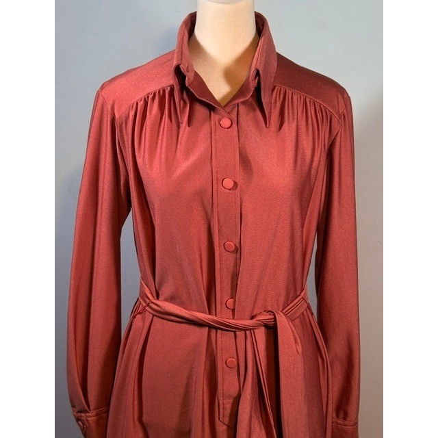 Lanvin Paris NY Vintage 70s Belted Midi Shirt Dress Size 14 Mauve Pink