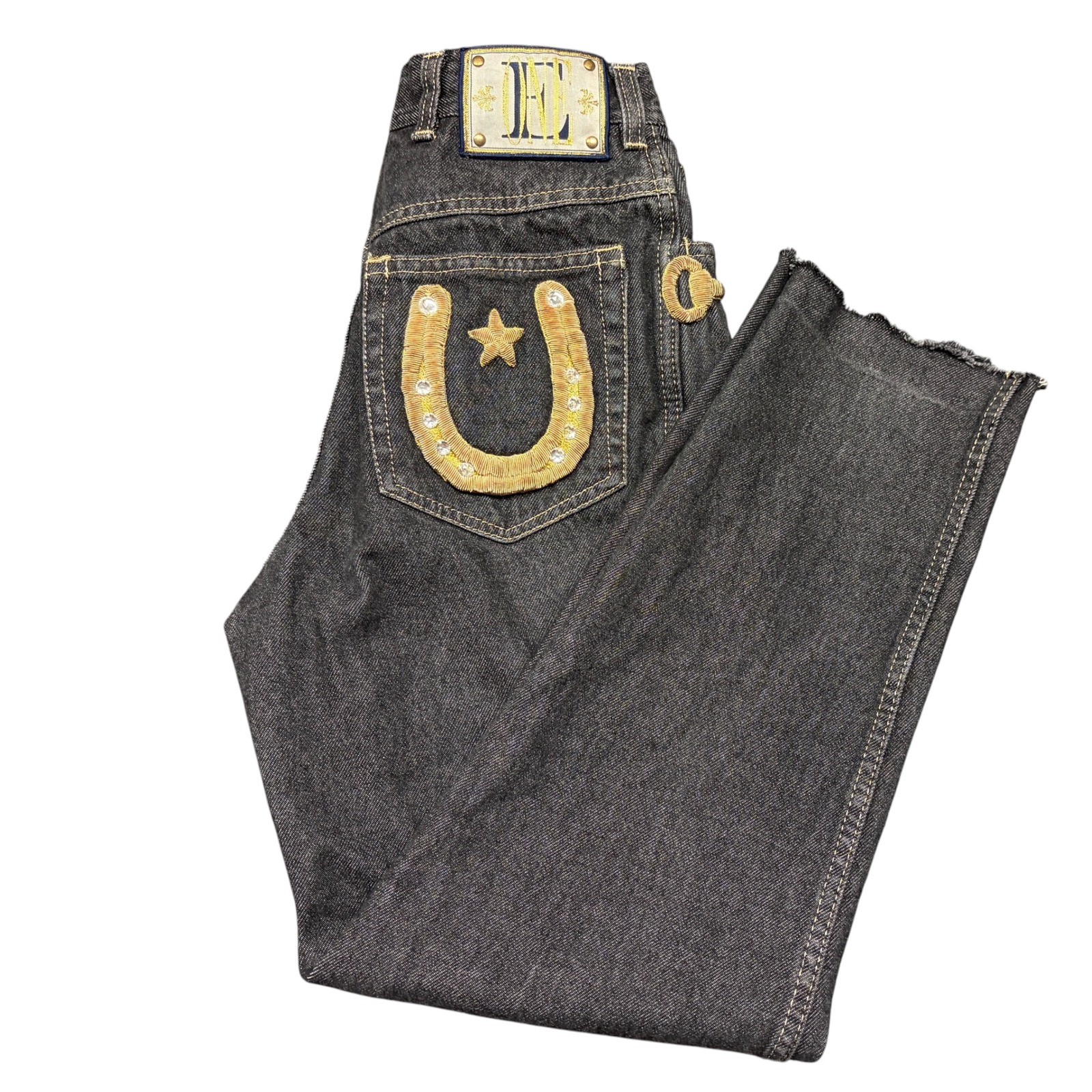 Escada Margaretha Ley Vintage Dark Western Horseshoe Embroidery Jeans 26×27