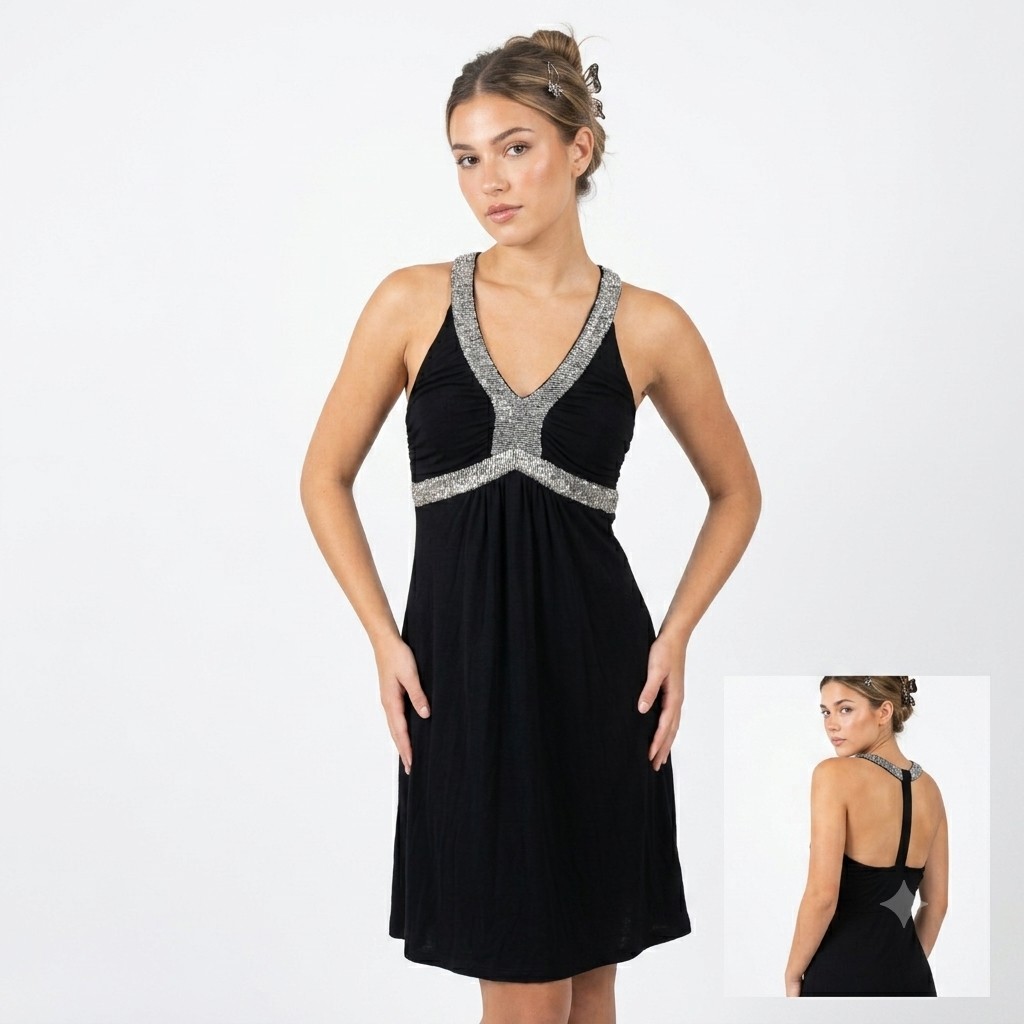 Vintage 2010s Black Halter Dress Y Neck 8 Chic Minimalist Party Sleek Modern Y2K
