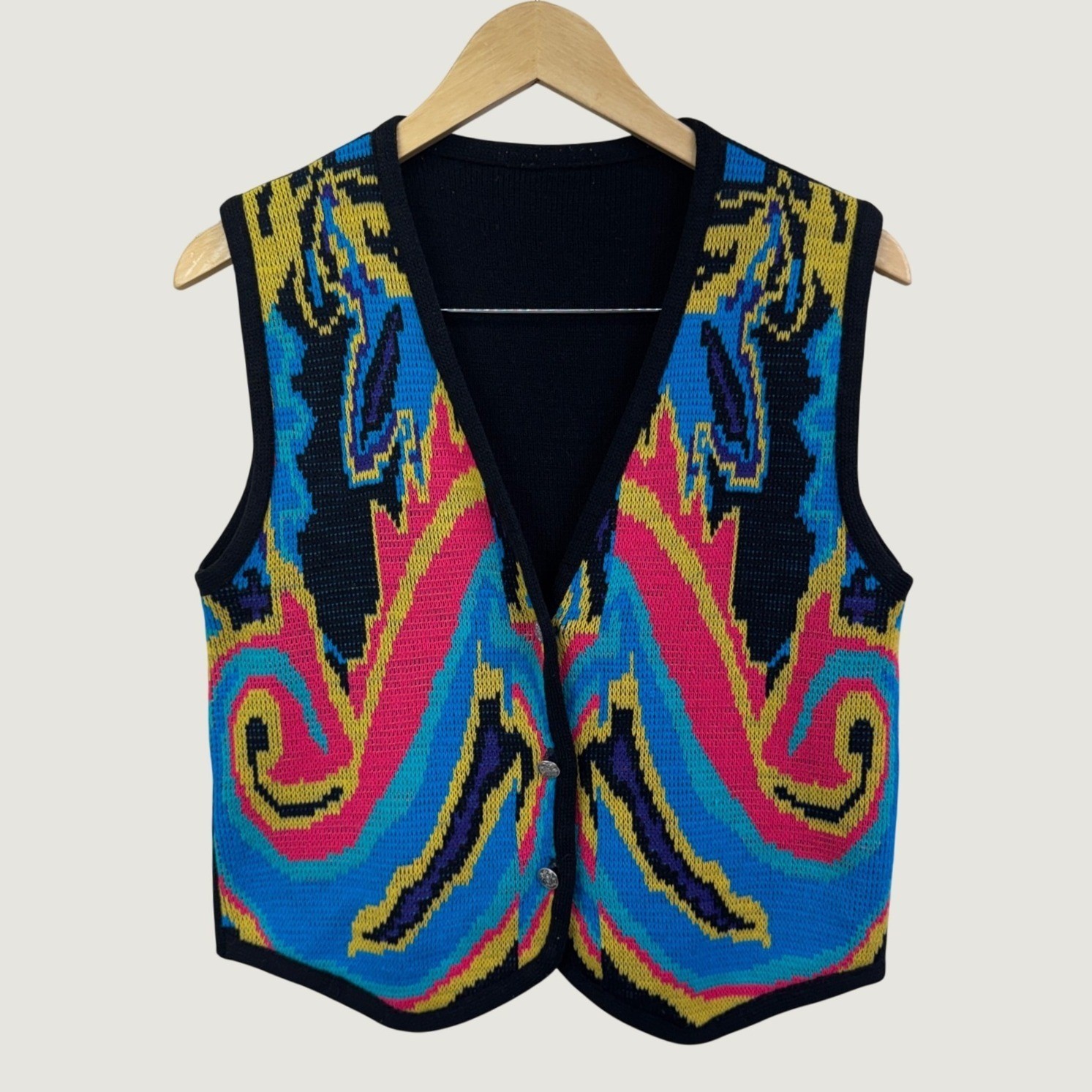 Vintage Abstract Knit Sweater Vest S Multicolor 90s Retro Eclectic Funky Vest