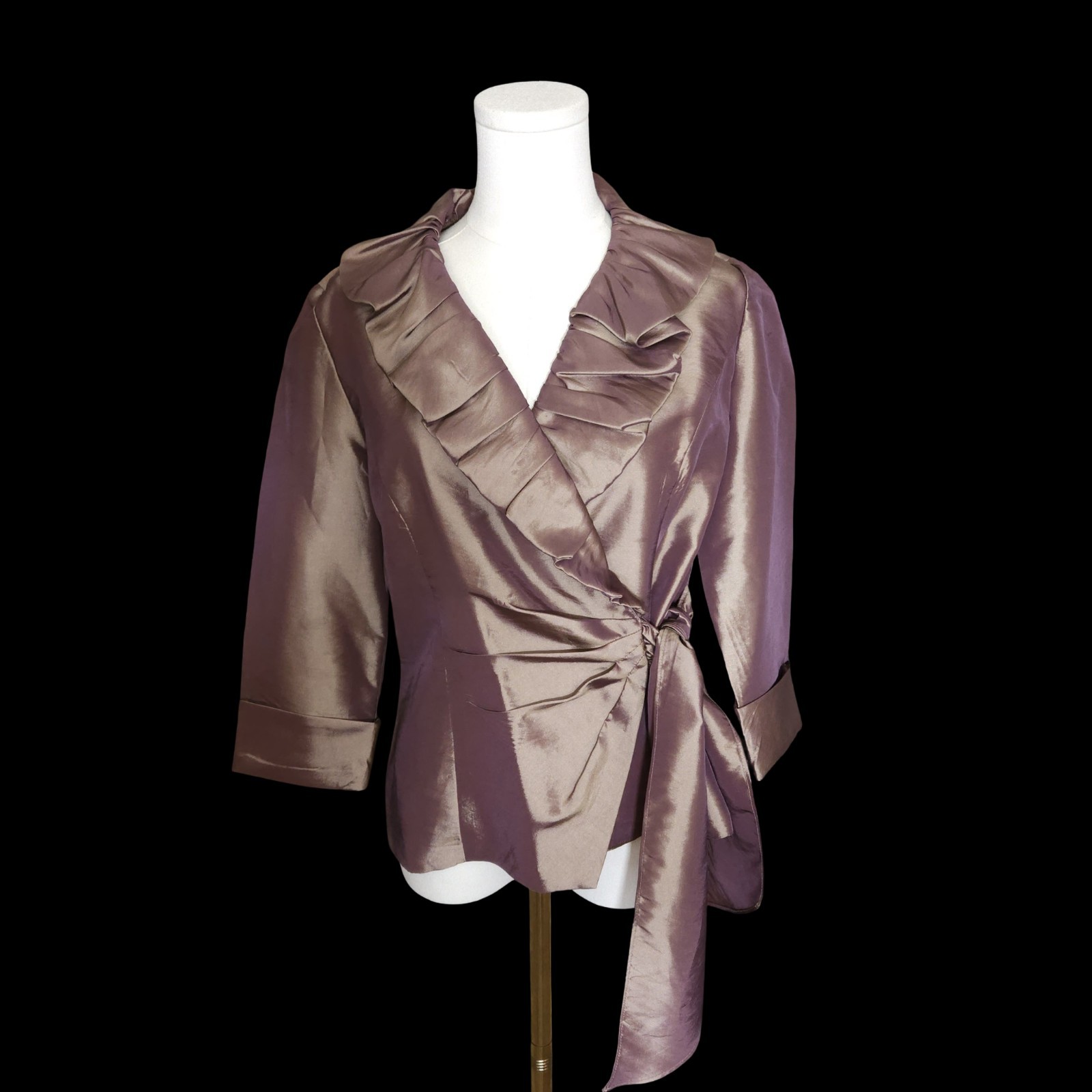 Vintage Alex Evenings Iridescent Taupe Purple Taffeta Wrap Blouse Top Size Small