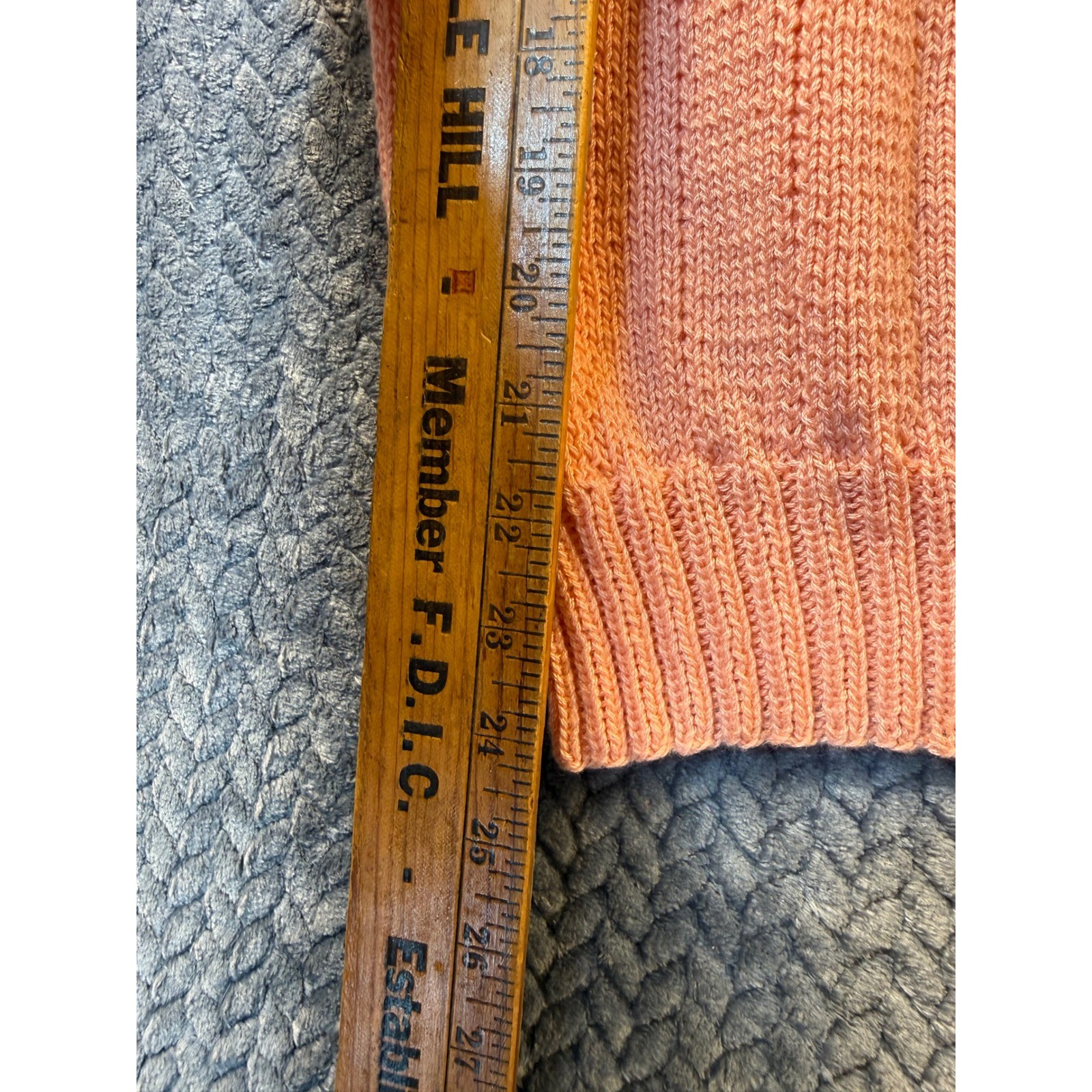 Vintage Handmade Peach Coral Knit Top Short Sleeve Ribbed Sweater Pinup