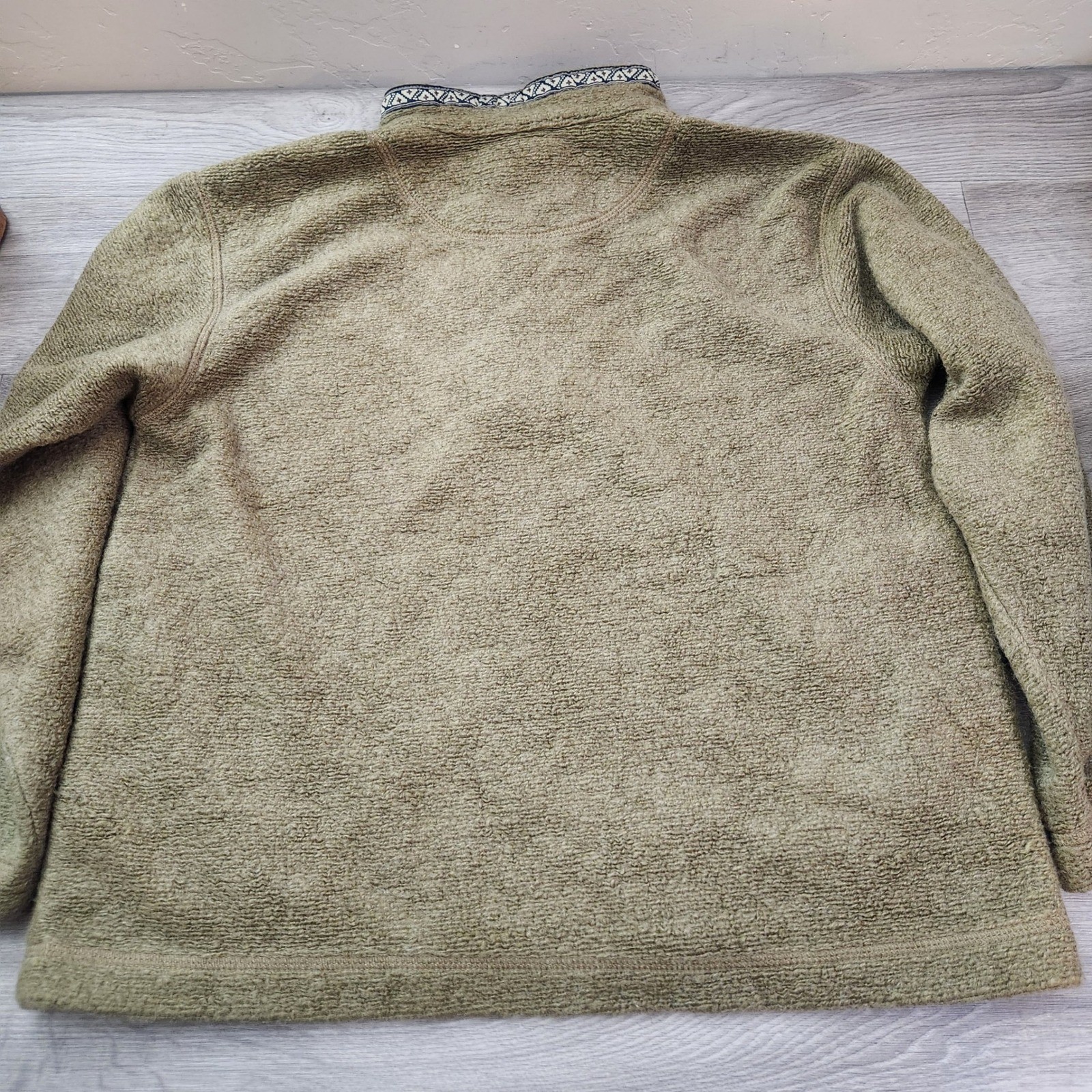 Vintage Green Brown Sierra Sport Pullover Fleece Jacket Size L Mohair Aztec Trim