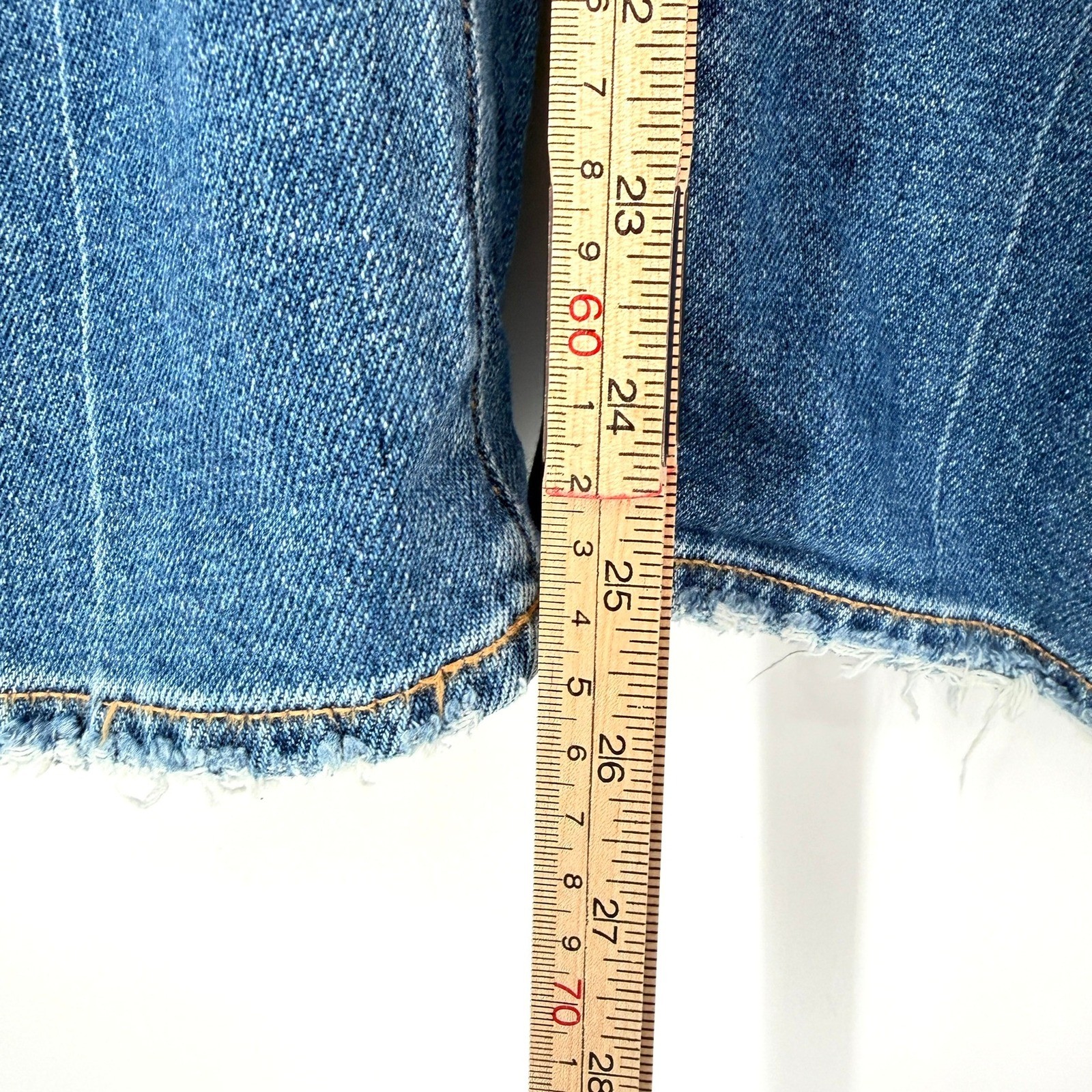 Hatch Maternity Straight Leg Crop Jeans Side Stretch Medium Wash Raw Hem Size 28