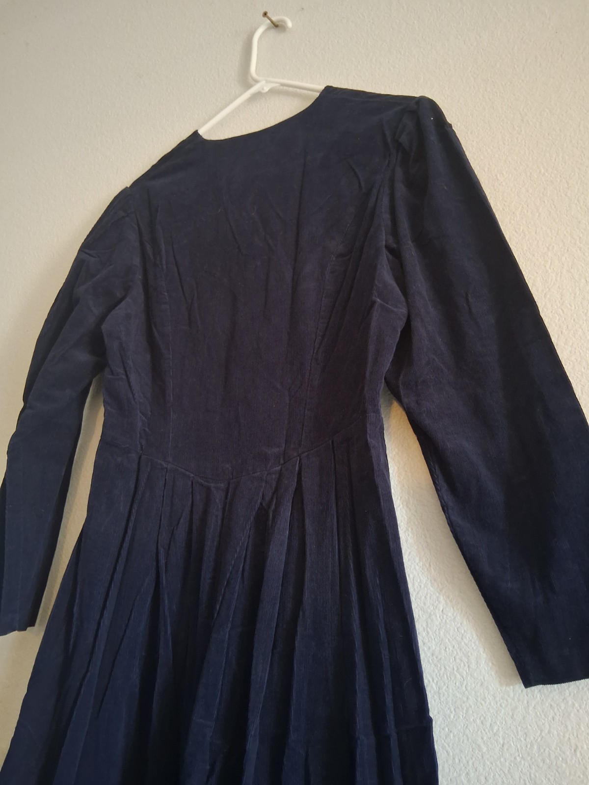 Vintage Laura Ashley Long Dark Blue Corduroy Dress Great Britain US 10