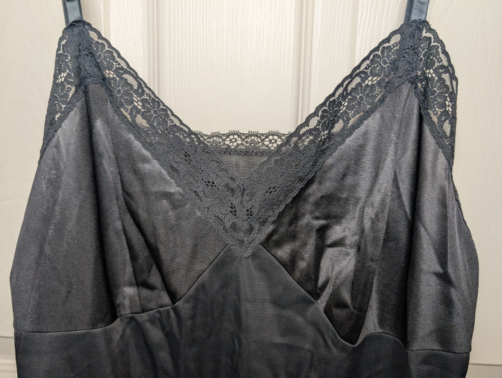 Vintage Vanity Fair Nylon Black Full Slip Dress Size 40 With Lace Trim