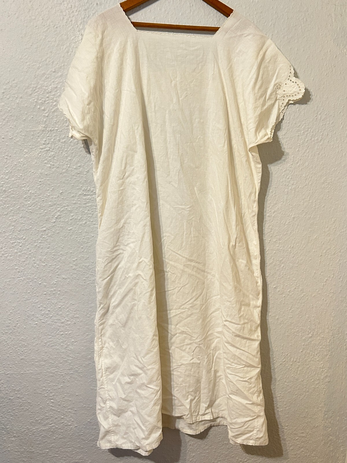 Antique Edwardian White Cotton & Eyelet Lace Nightgown Mini Dress Vtg XL Volup H