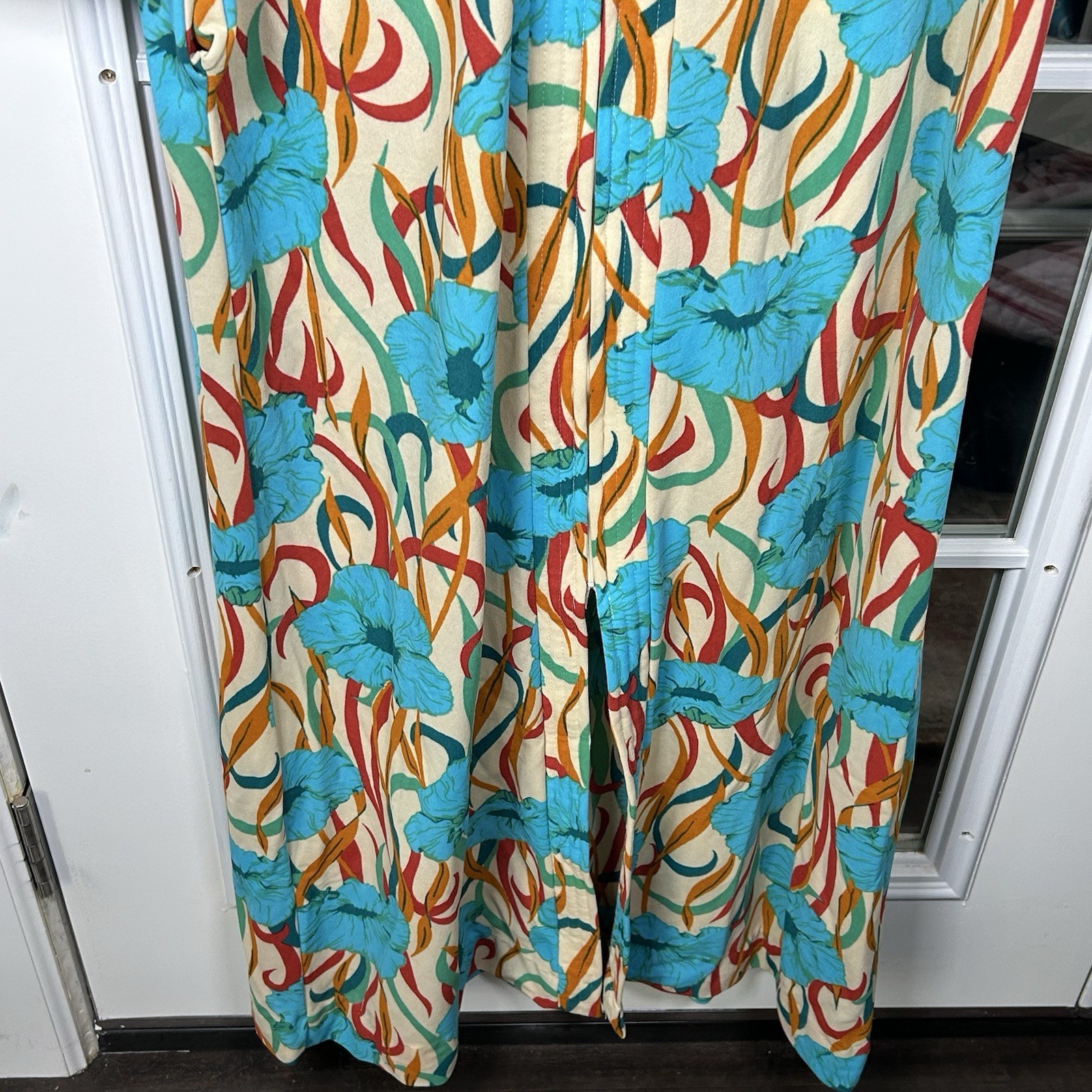 Vintage Sears Take-a-Long Dressing Gown 60s 70s House Coat Turquoise Floral S/M