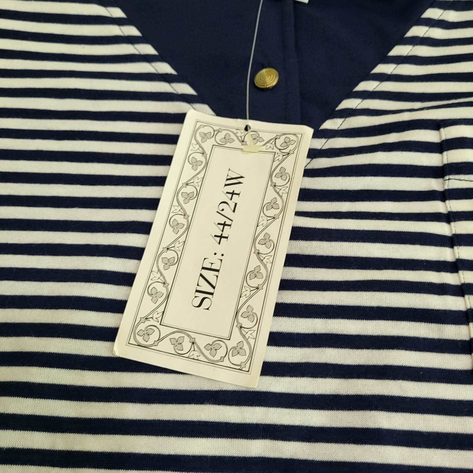 VTG Long Sleeve Striped Nautical Shirt Embroidered Anchor Women&rsquo;s 44/24W NOS