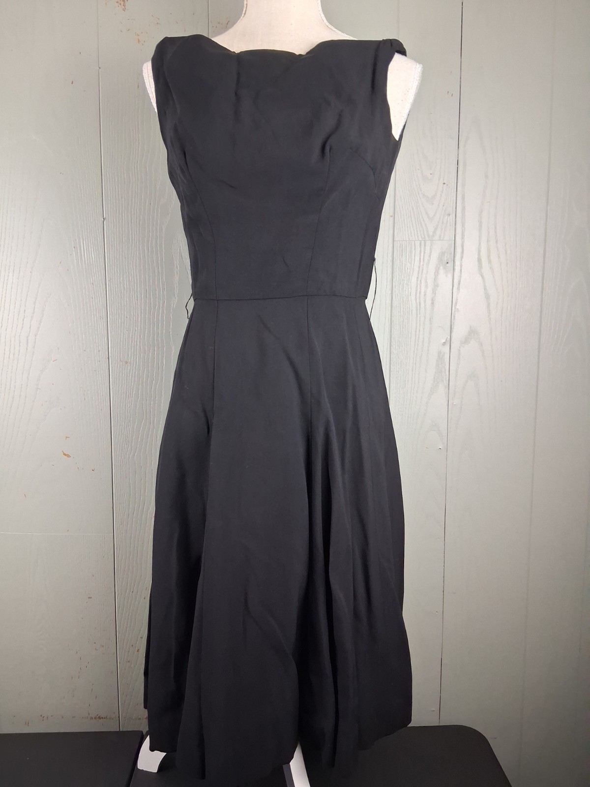 VINTAGE 50s Betty Carol Mamselle Little Black Dress SMALL Swing Dance Boat Neck