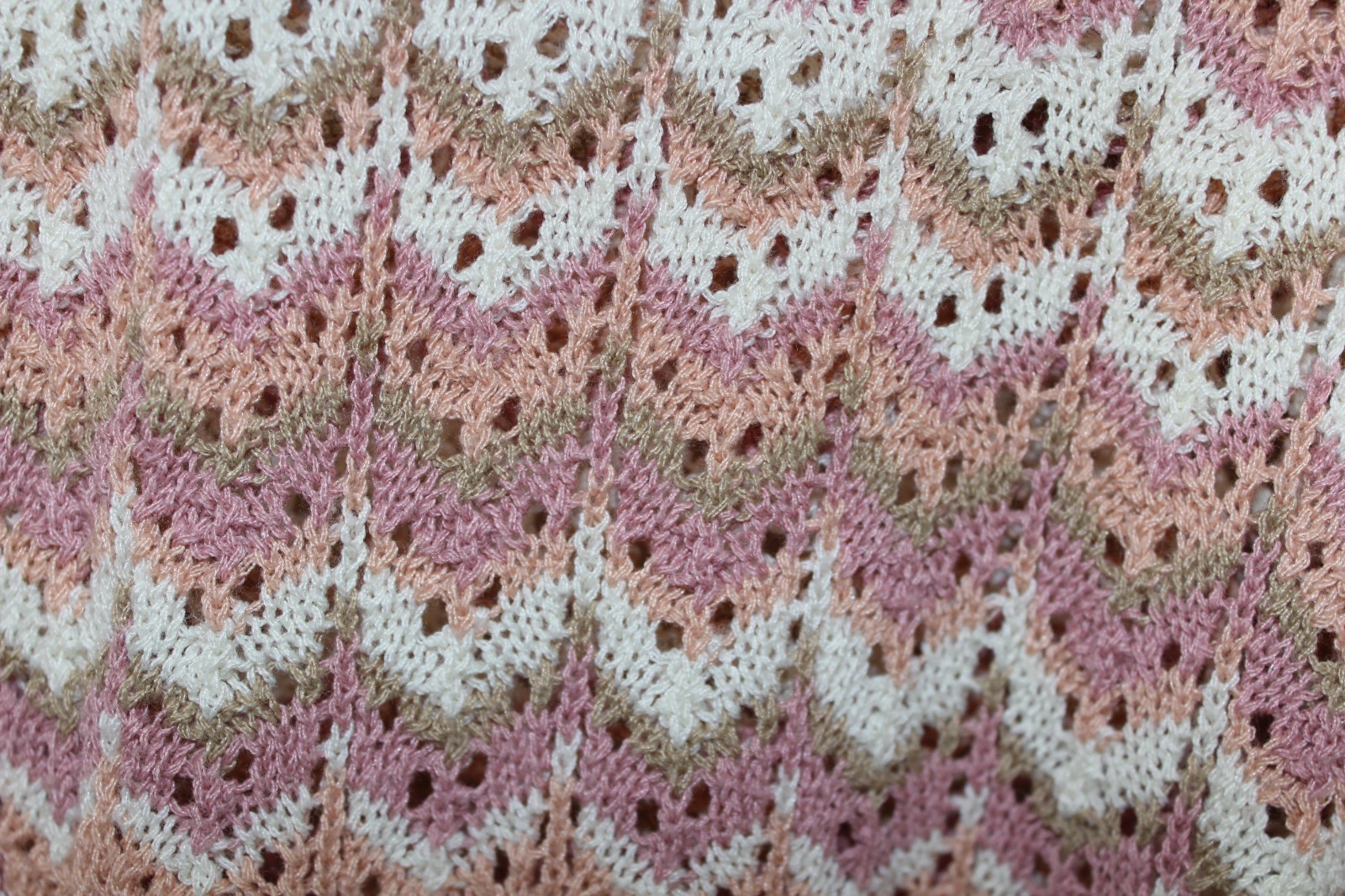 VTG College Town Chevron Knit Sweater Small Pink Cream Open Knit 70s Retro S XS