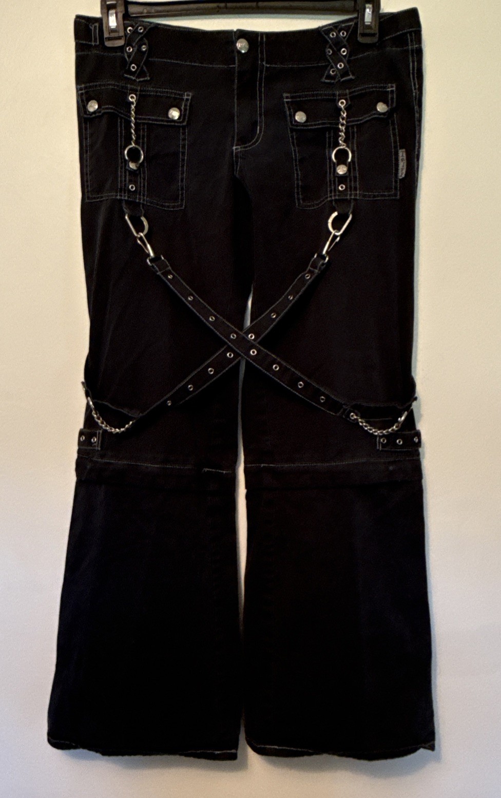 Rare Y2K Tripp NYC Goth Punk Bondage Pants Zip Off Women Size 11 Chain Wide Leg