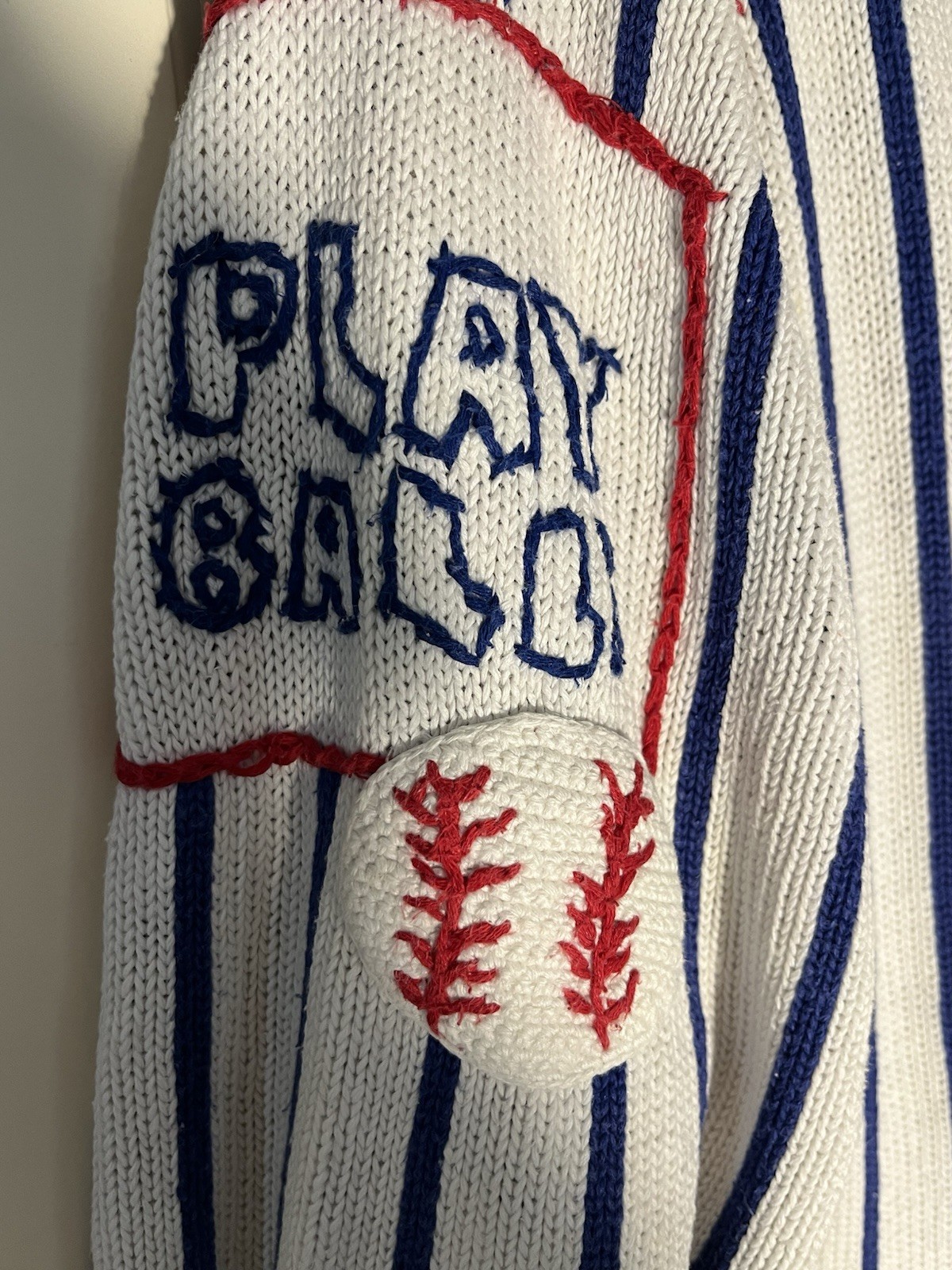 Vintage Jack B Quick Red, White and Blue Baseball Sweater Size Large