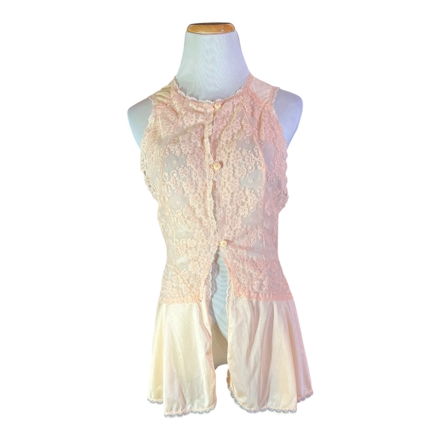 Vintage Pandora Made in California Sleeveless Lace Sleep Top Peachy Pink