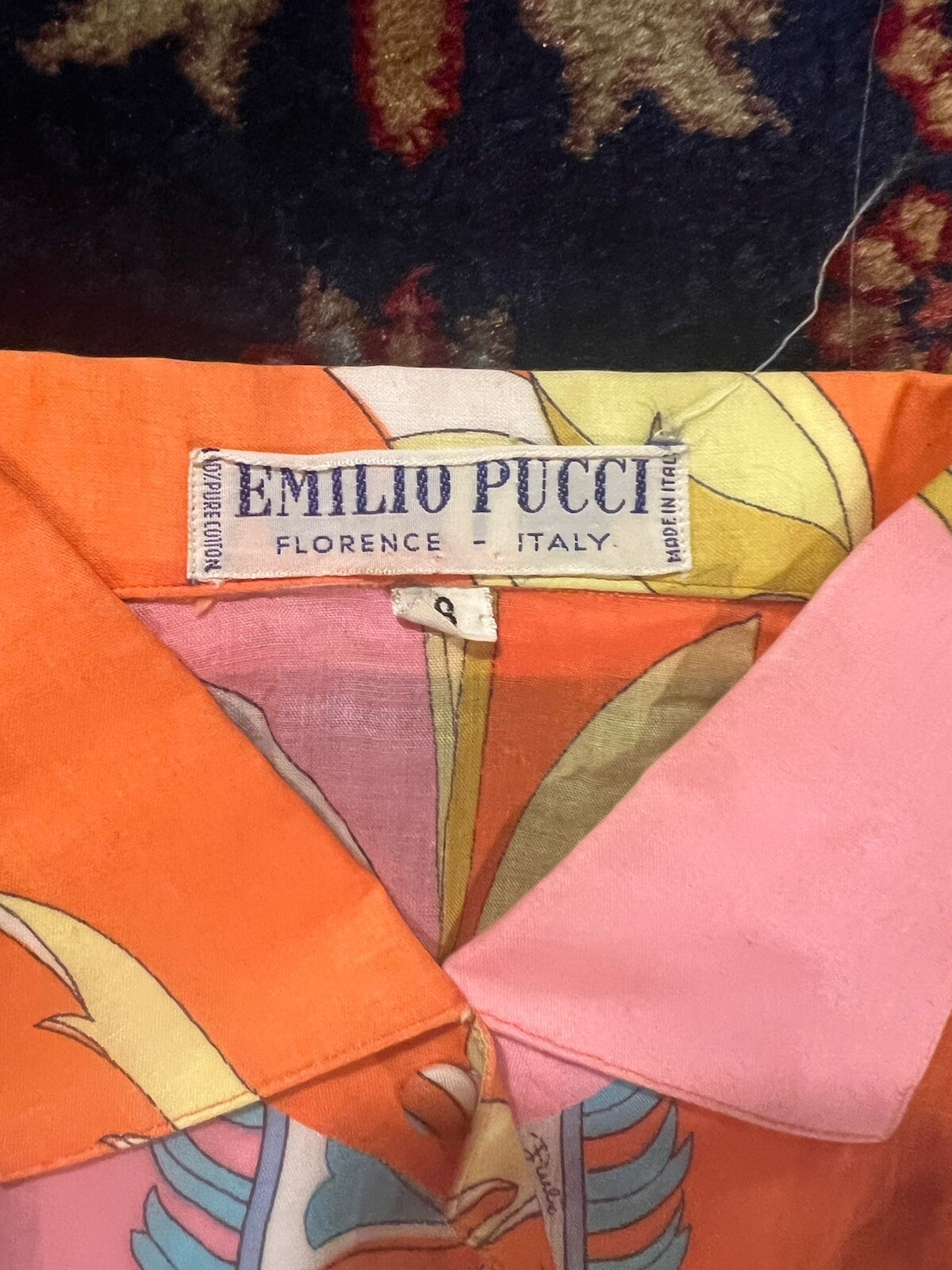 VINTAGE 1970s EMILIO PUCCI Top Cotton Blouse Vtg 8/Small Pink Rare Mint