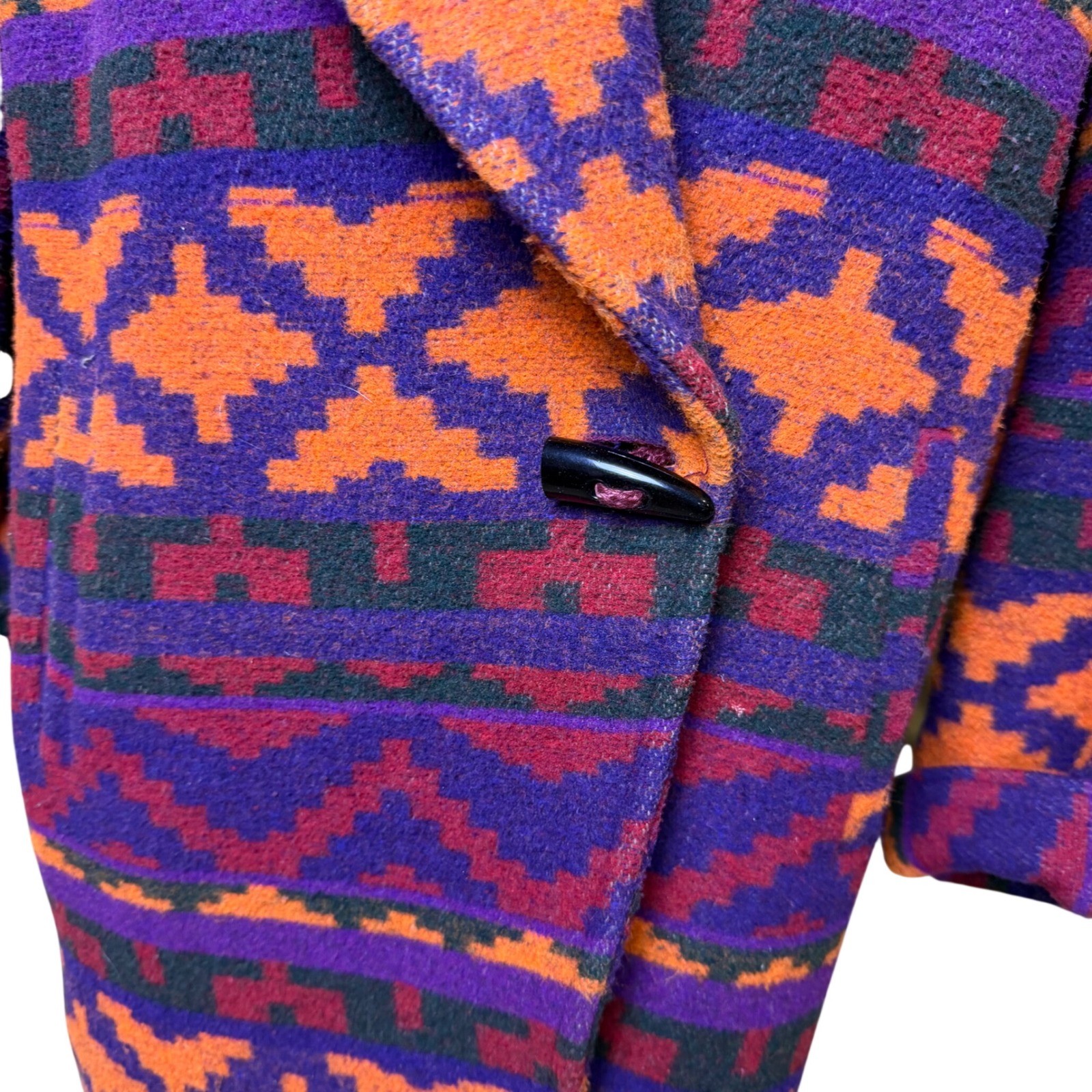 Braetan Vtg Southwestern Geometric Wool Blend Coat Purple Orange Toggle Sz Med
