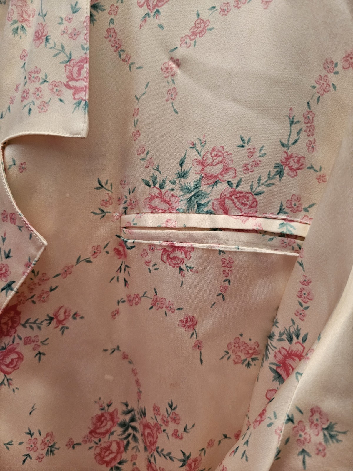 VTG Nordstrom Lingerie 100% Silk Wrap Robe Floral Cream Pink Romantic Luxury L
