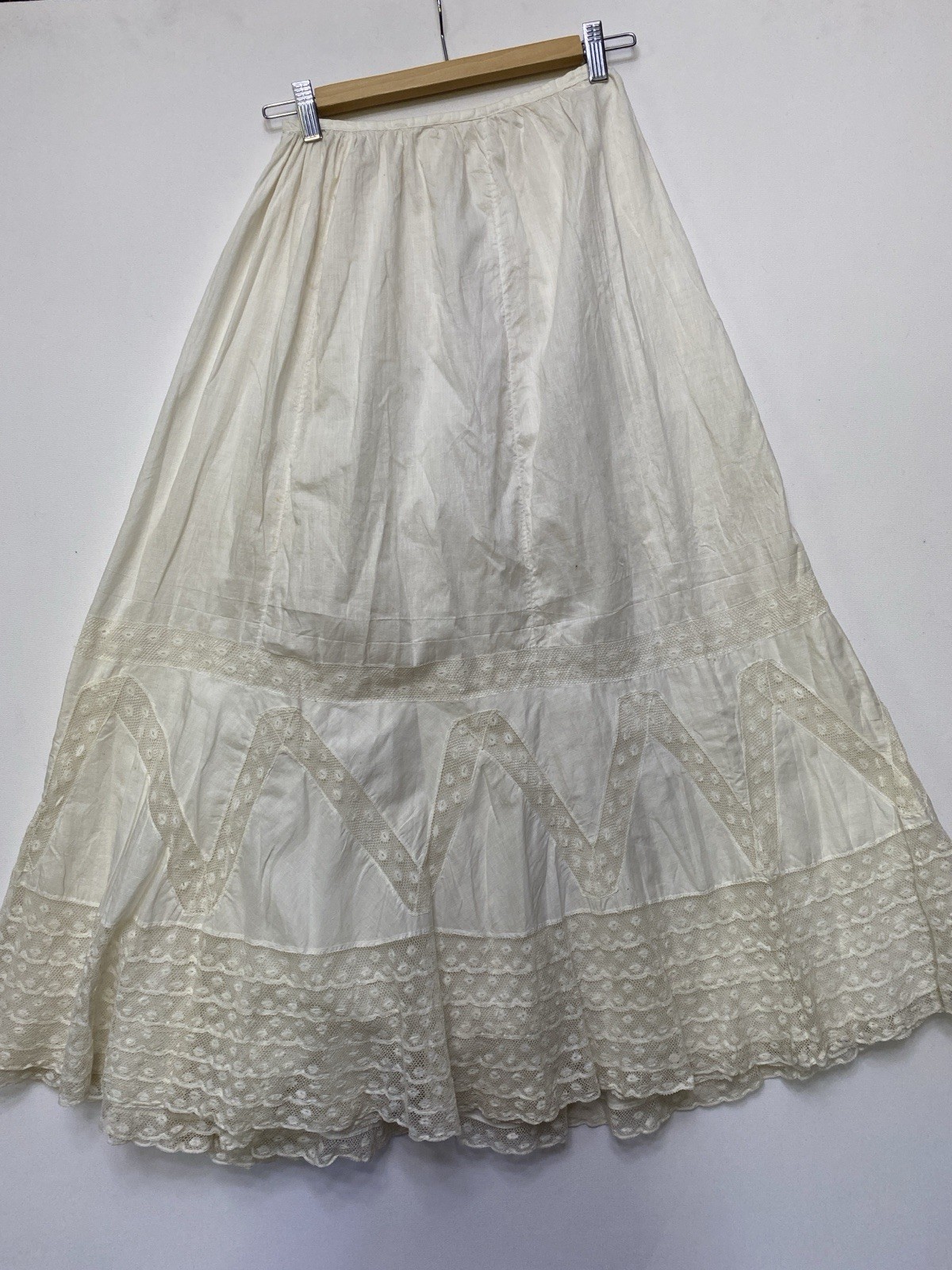 Antique Edwardian XS Skirt French valenciennes Lace Long