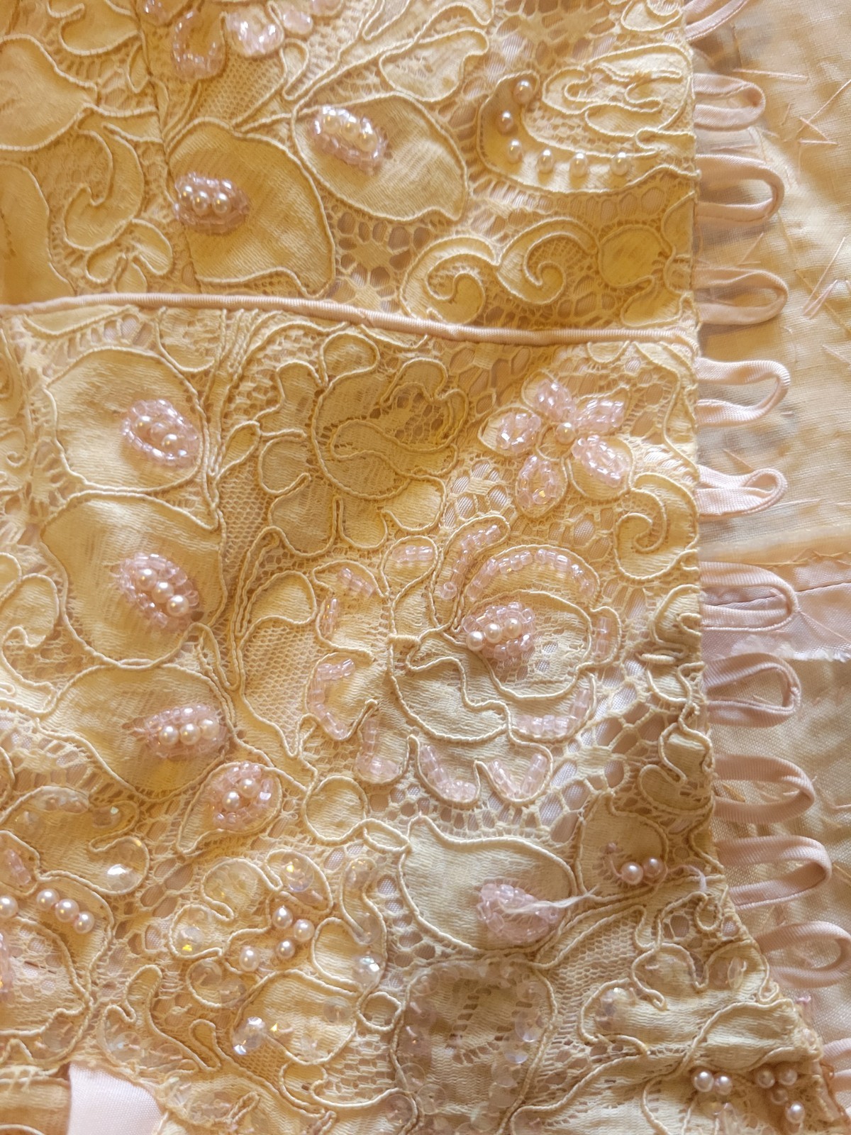 BEAUTIFUL HANDMADE 1920S 1930S NUDE BLUSH BEADED LACE WEDDING DRESS MUST SEE !