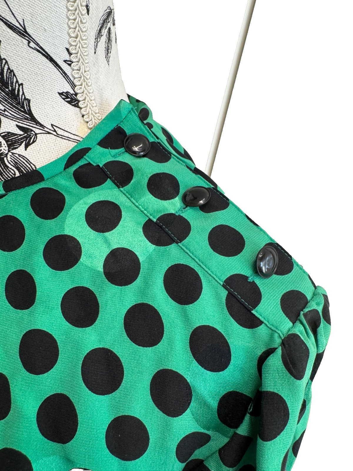 Vintage Emanuel Ungaro Ter silk green black polka dot dress size 6