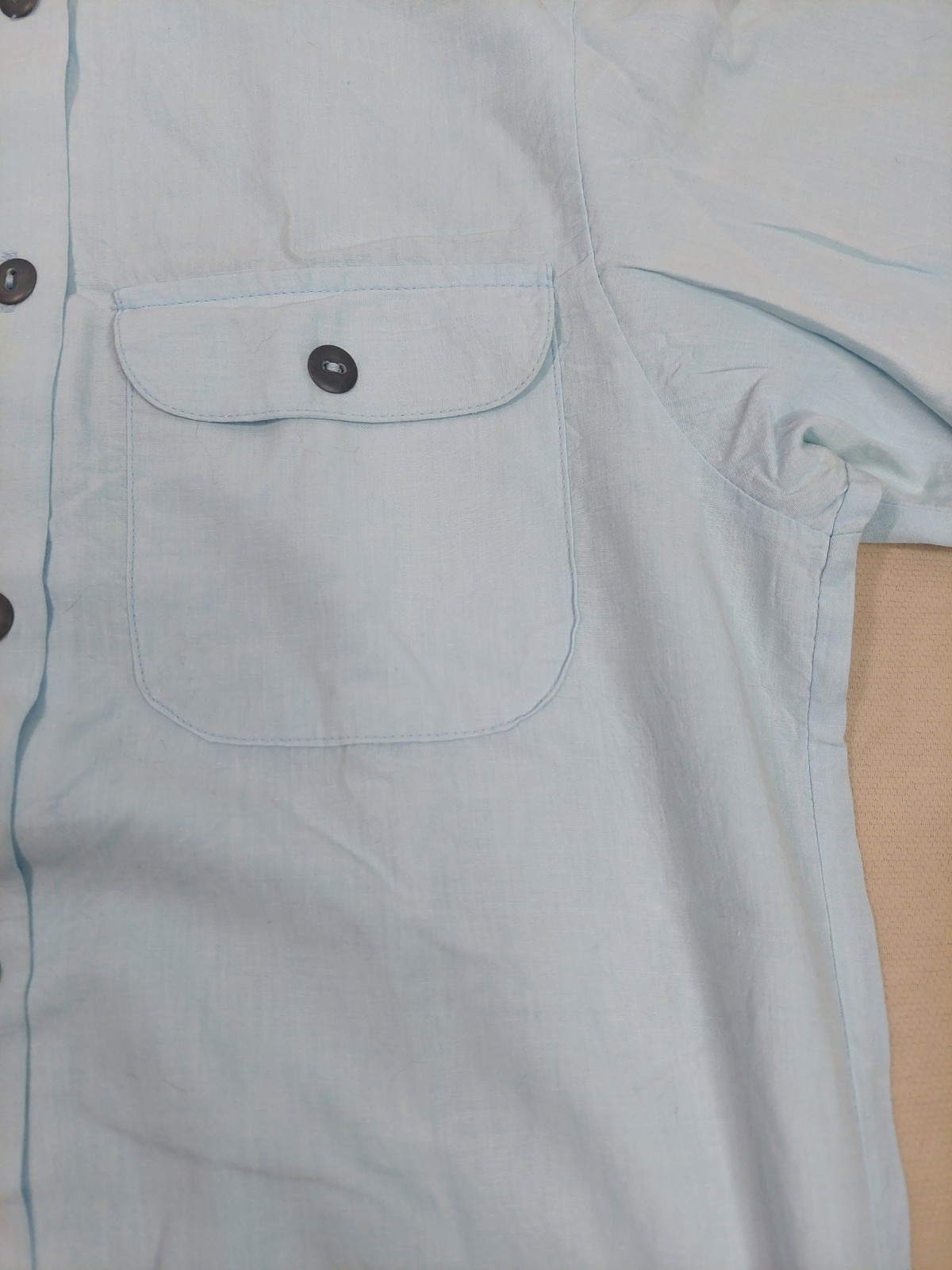 Vintage 80s Blue Blouson Blouse Buttons Banded Hem Dolman Sleeve Minimalist M