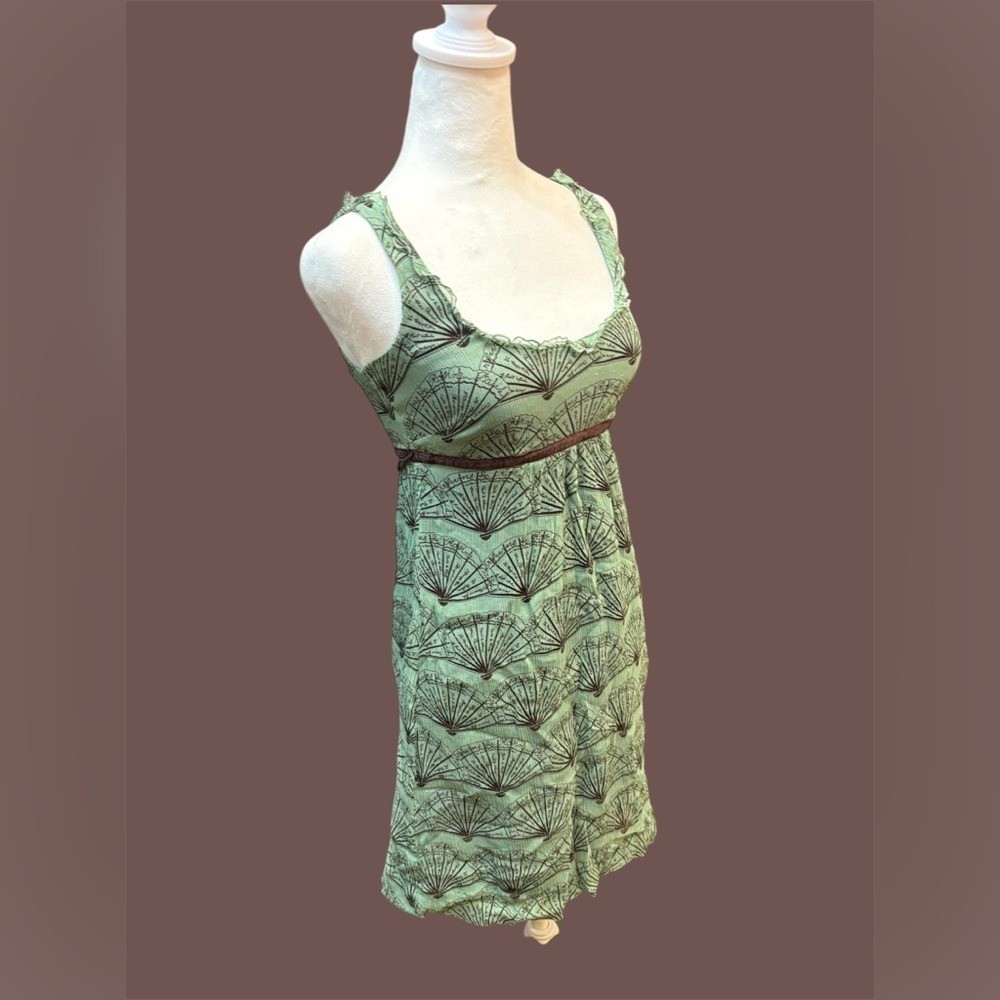 Diodore x Anthropologie Green Mai Ogi Mini Dress Size S 100% silk boho ethereal