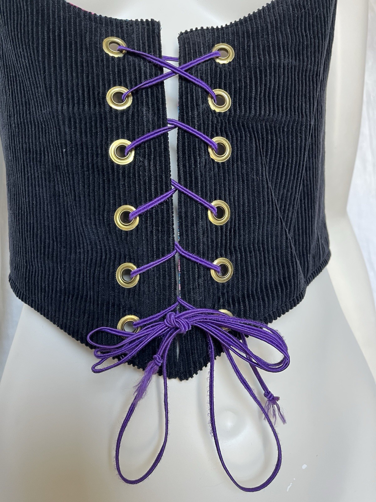 Vintage 70s Corset Vest Underbust Waistcoat Handmade Reversible Goth Festival S
