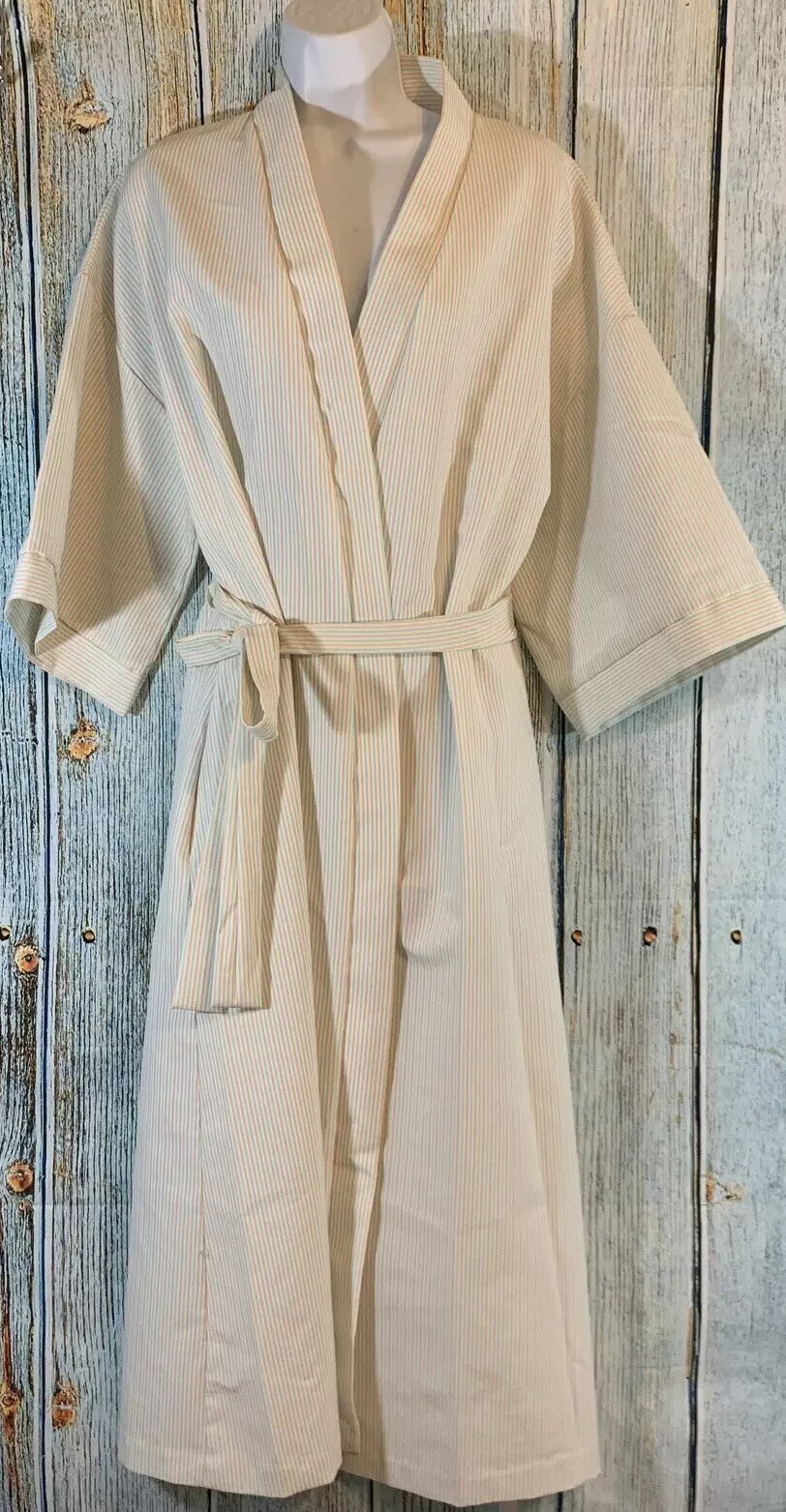 Vintage VTG Valetta Bath Robe Tie Front Lounge Robe Pastel Stripes M Union Made
