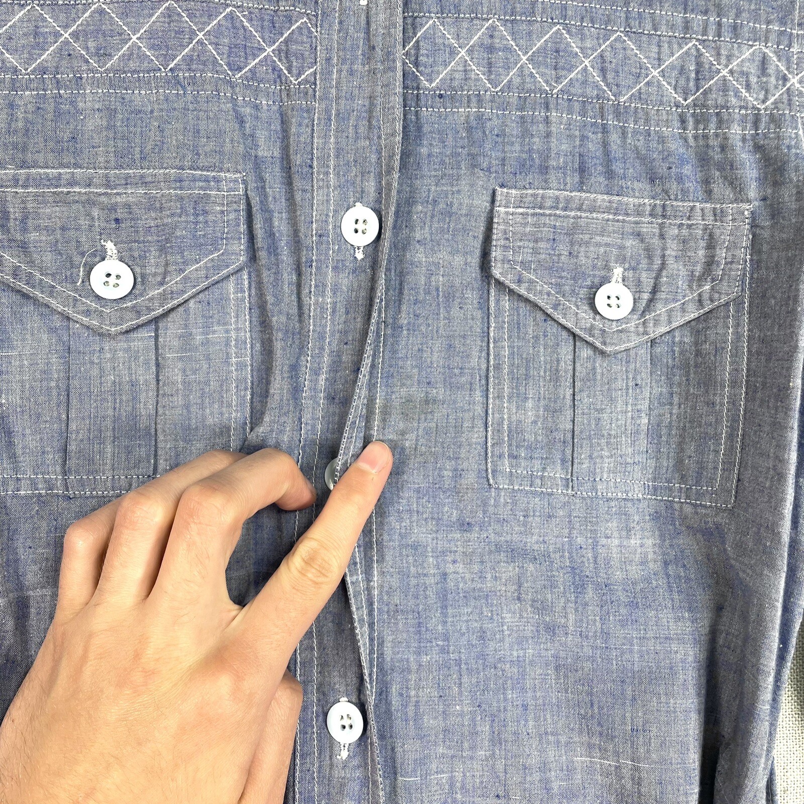 VINTAGE 60s 70s Denim Shirt Size Small Womens Made in India Boho Hippy J23