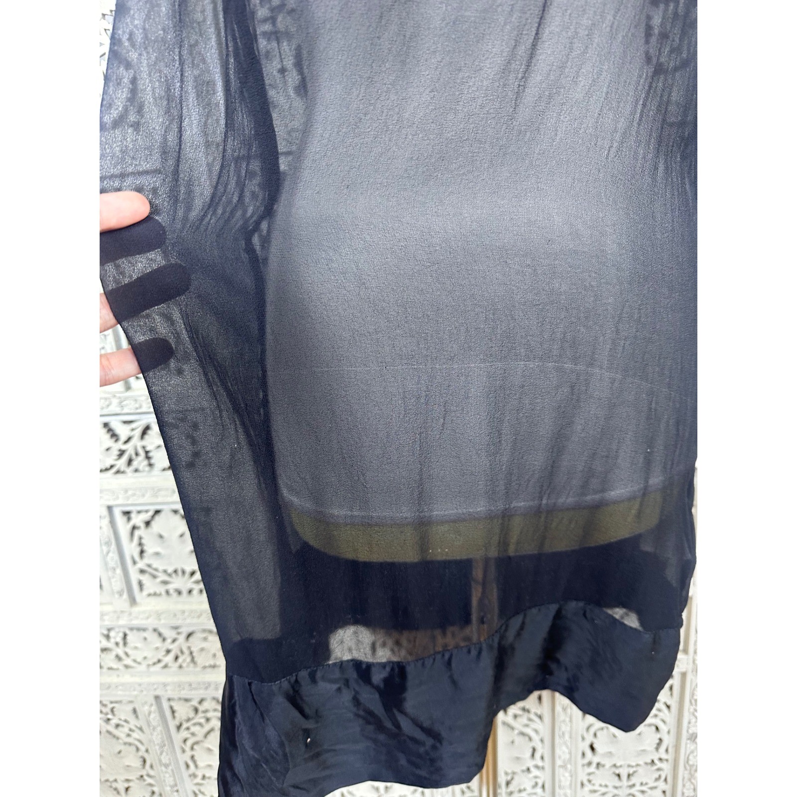 Vintage GAP Black Sheer 100% Silk Whimsygoth Ruffle Nightgown Dress Sz Medium