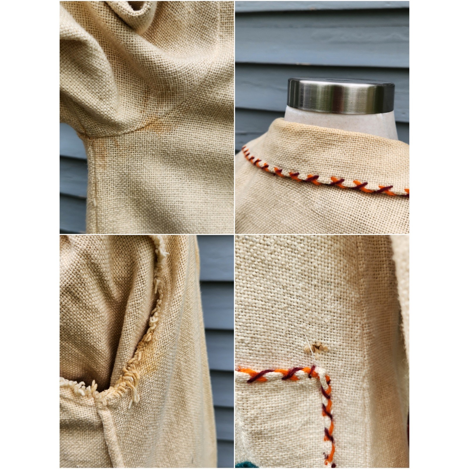 Vintage 50s Mexican Tourist Jacket Cream Embroidered Folk Art Applique Medium
