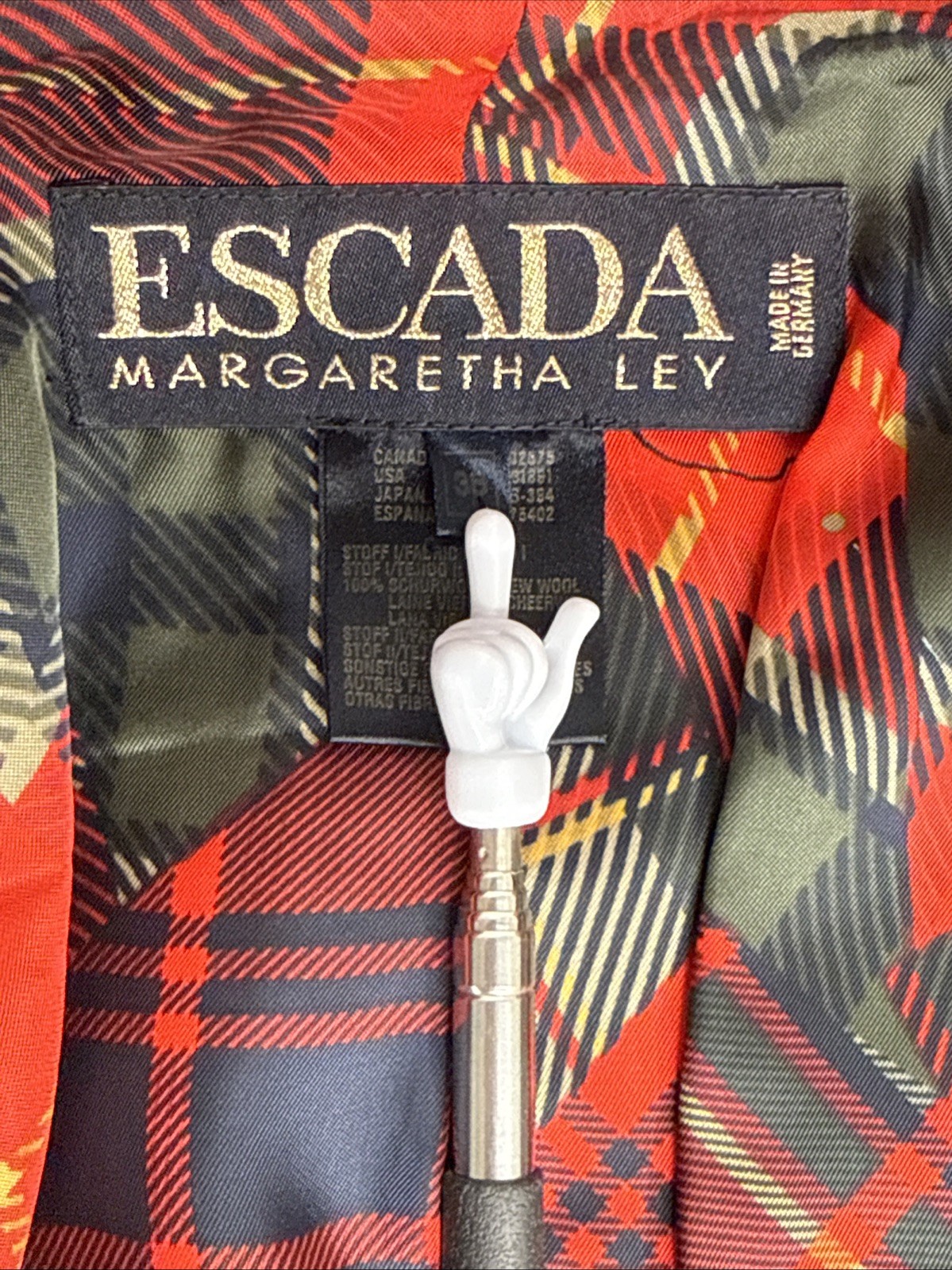 Vintage ESCADA Margaretha Ley Plaid Patchwork Wool Set Size 38